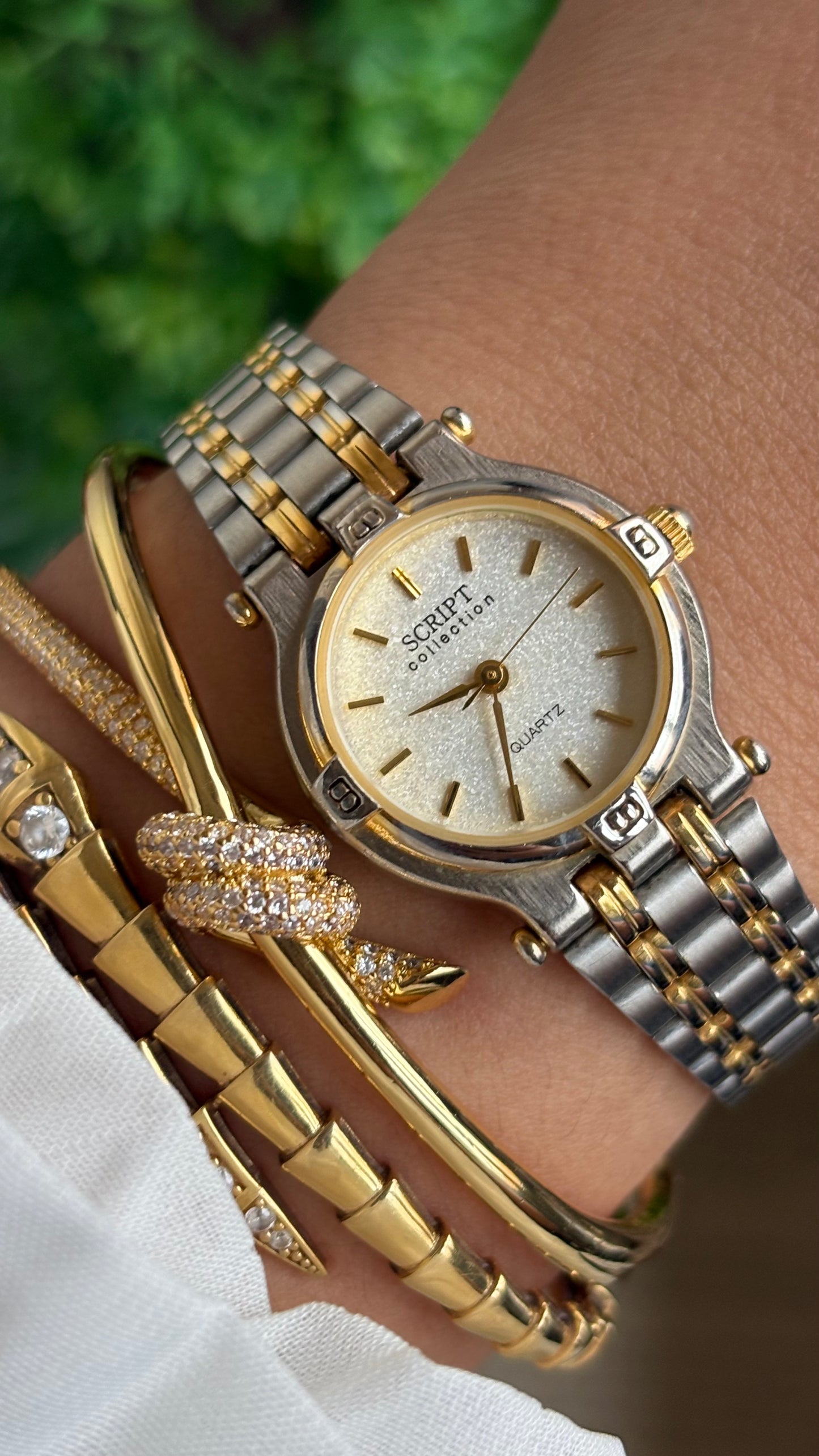 Vintage Script Collection Watch in Two-Tone Gucci Style
