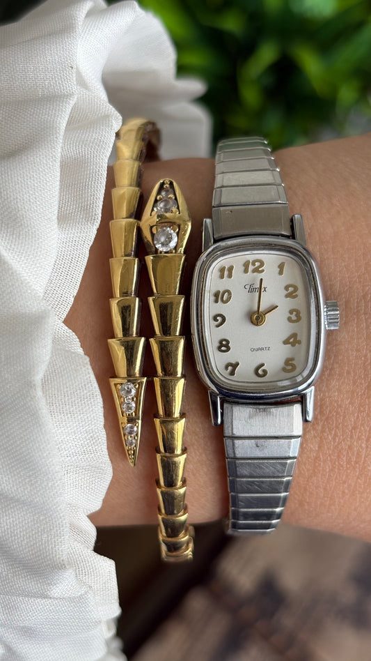 Vintage Timex Watch in Silver Tone Stretch Band