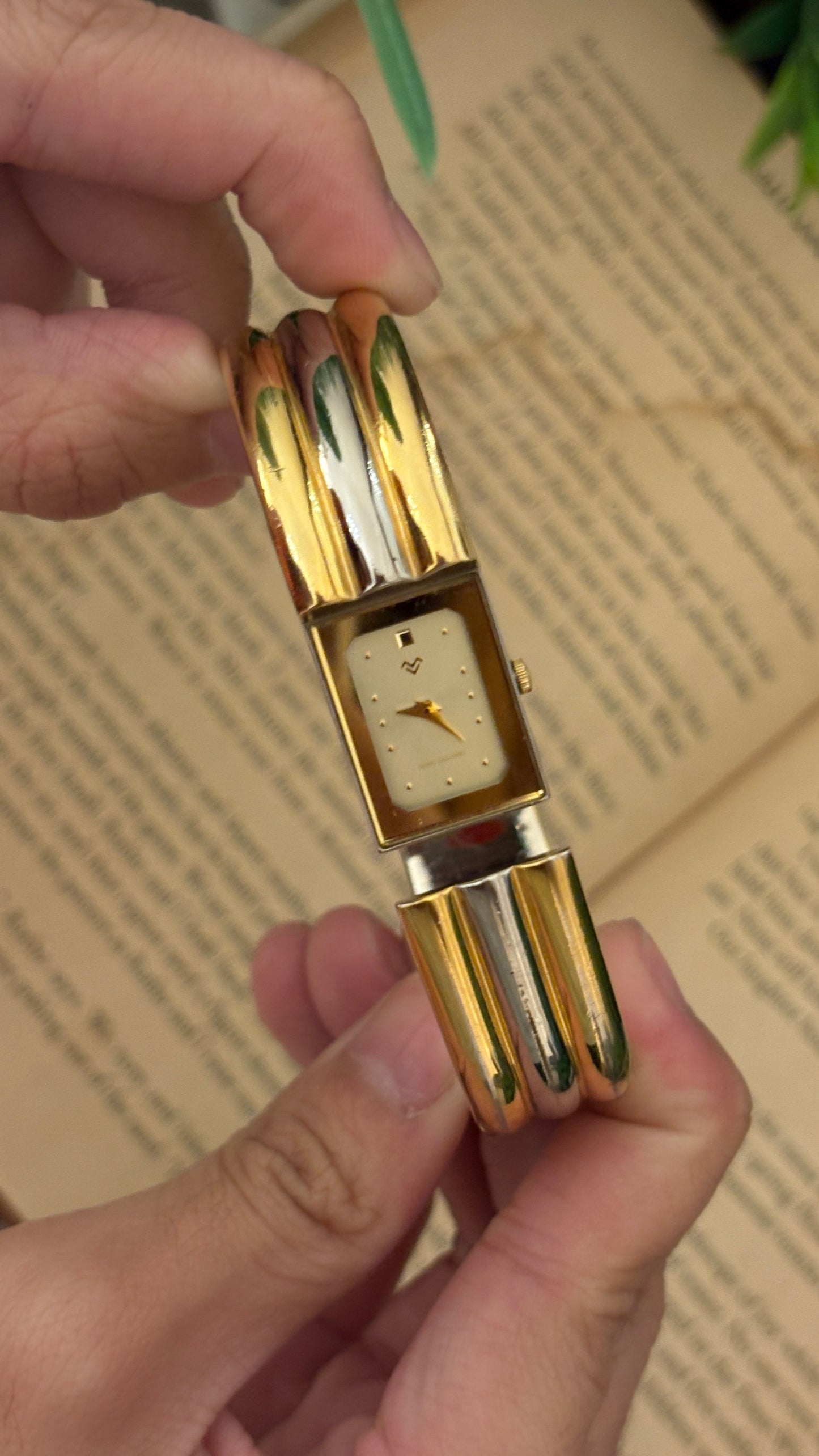 Rare Boxed Mario Valentino Peekaboo Bangle Watch in Two-Tone Quartz