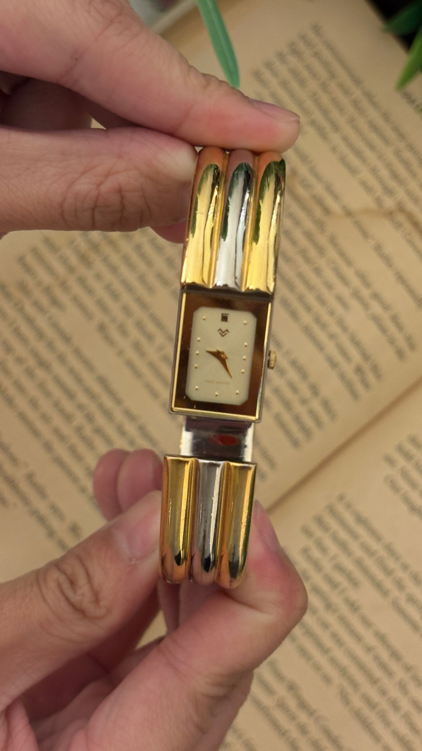 Rare Boxed Mario Valentino Peekaboo Bangle Watch in Two-Tone Quartz