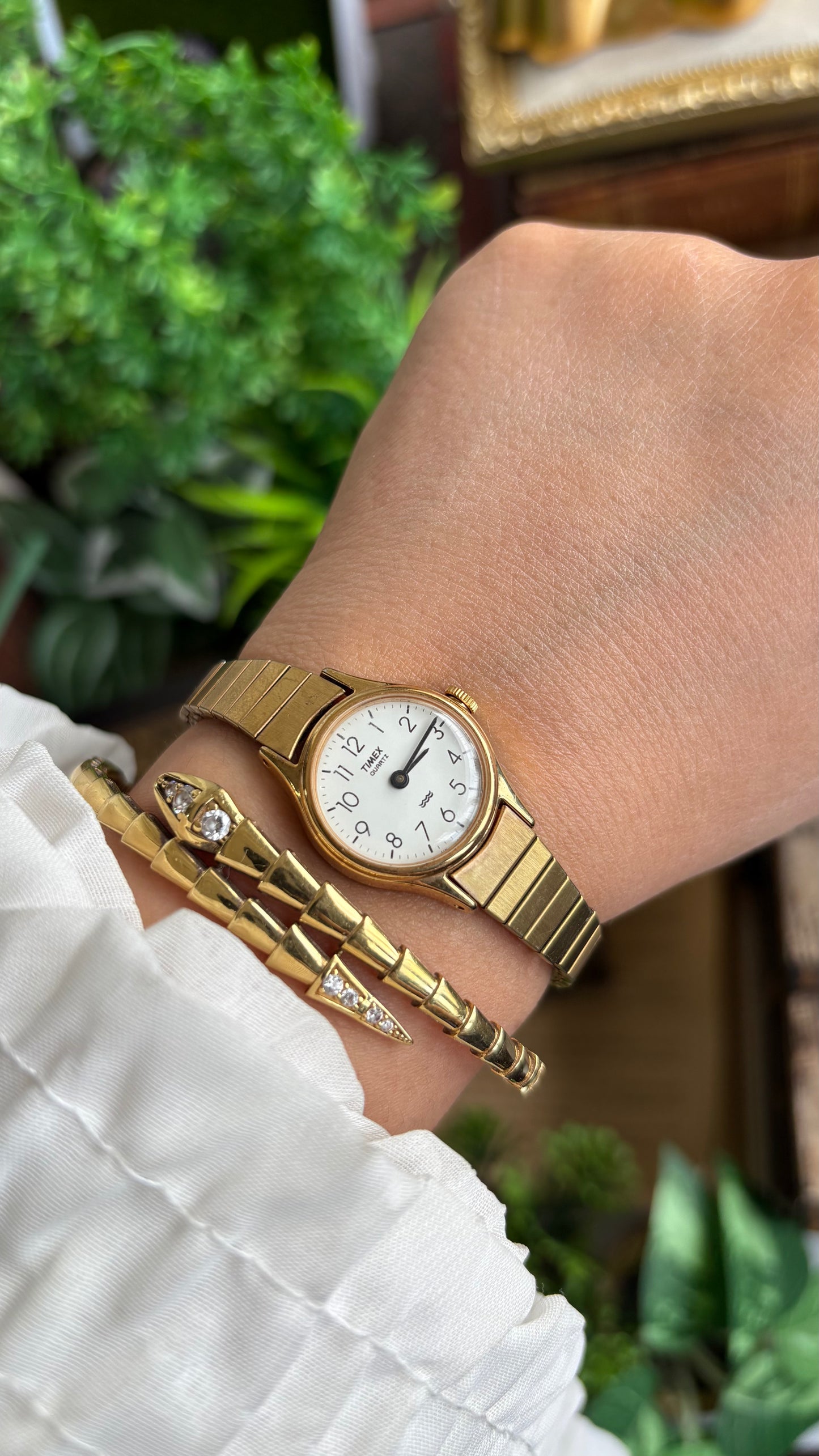 Vintage Timex Watch in Gold Tone Stretch Band