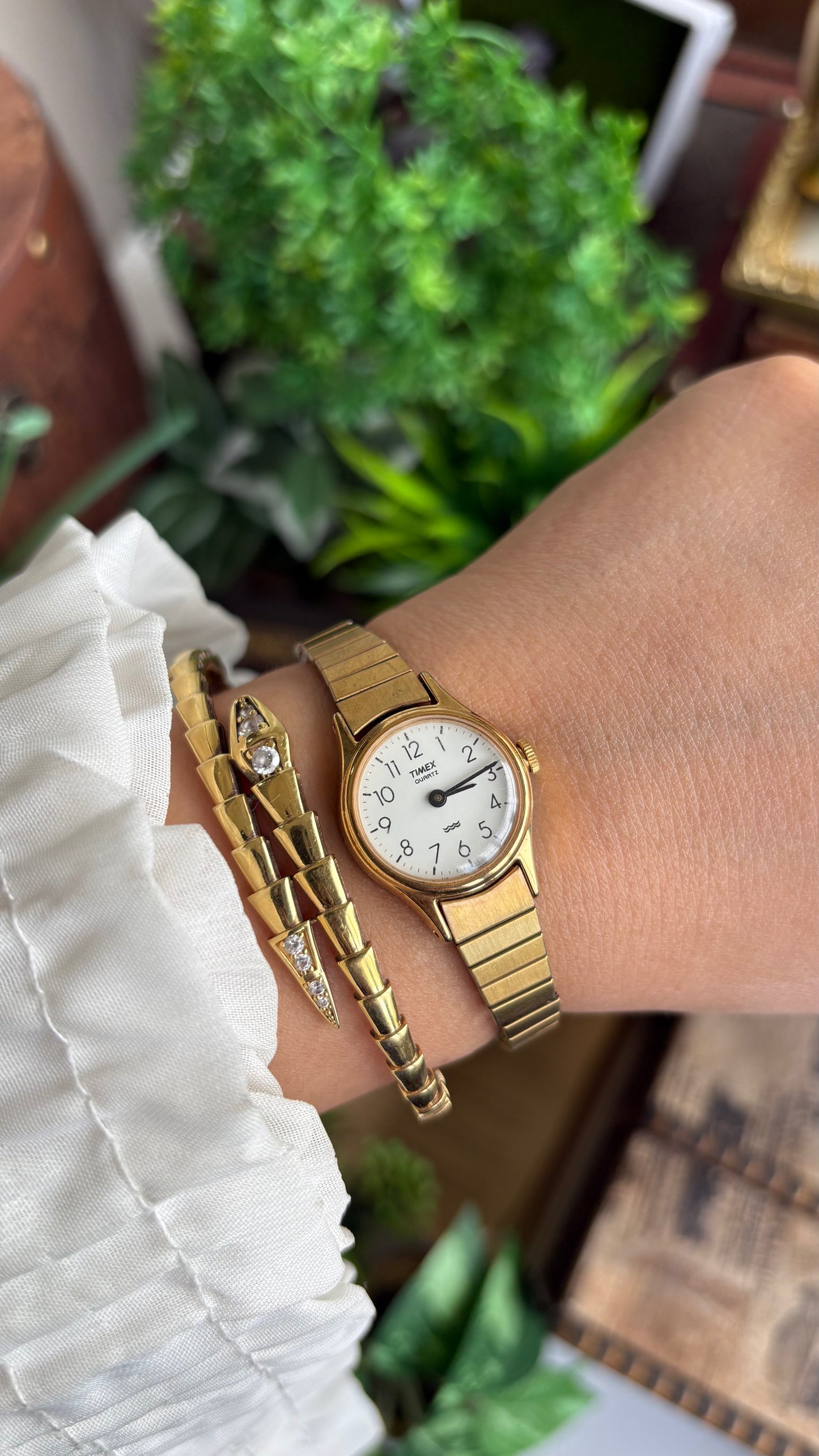 Vintage Timex Watch in Gold Tone Stretch Band
