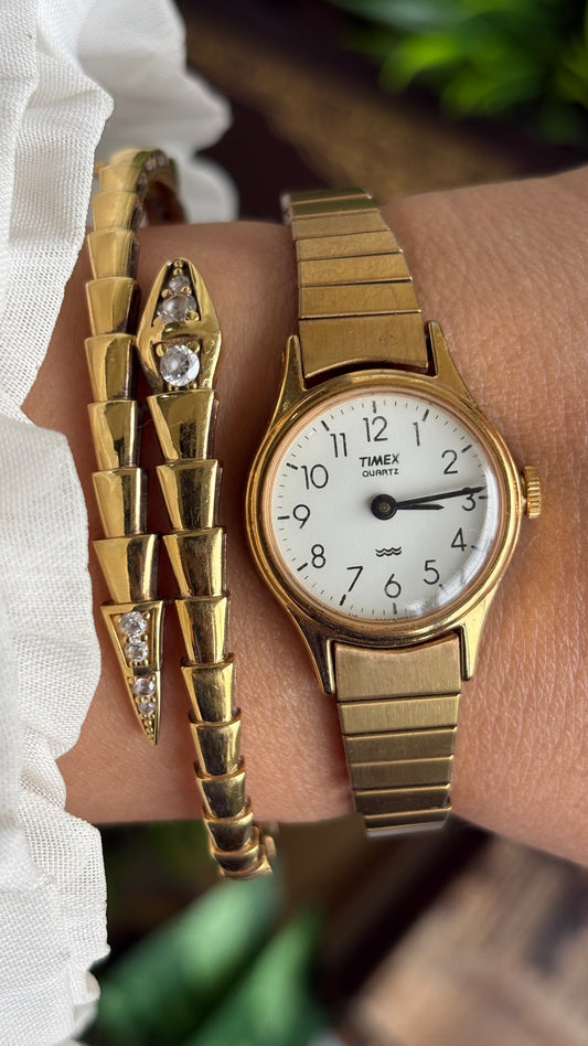 Vintage Timex Watch in Gold Tone Stretch Band