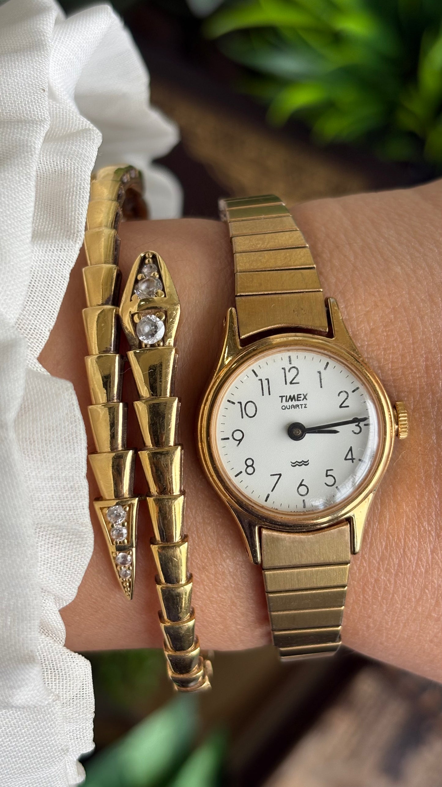 Vintage Timex Watch in Gold Tone Stretch Band