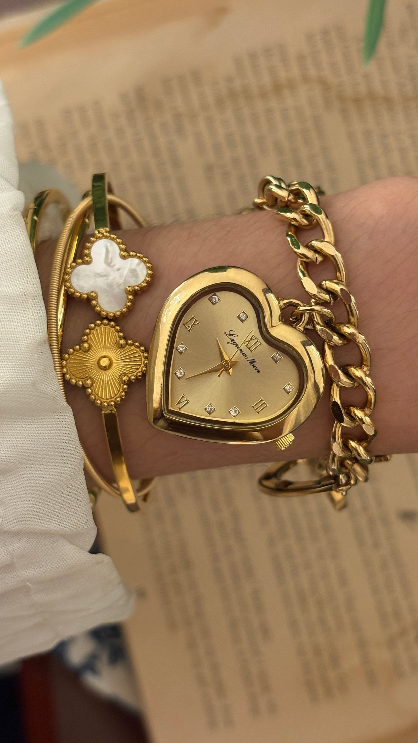 Rare Boxed Vintage Laguna Moon Charm Watch in Gold Tone Quartz