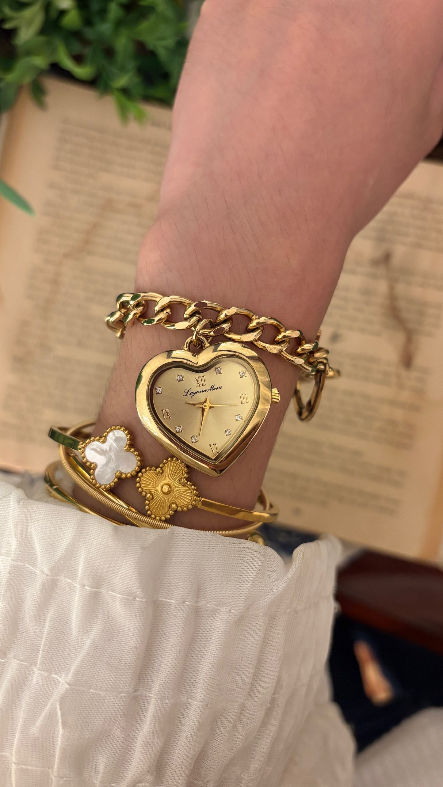 Rare Boxed Vintage Laguna Moon Charm Watch in Gold Tone Quartz