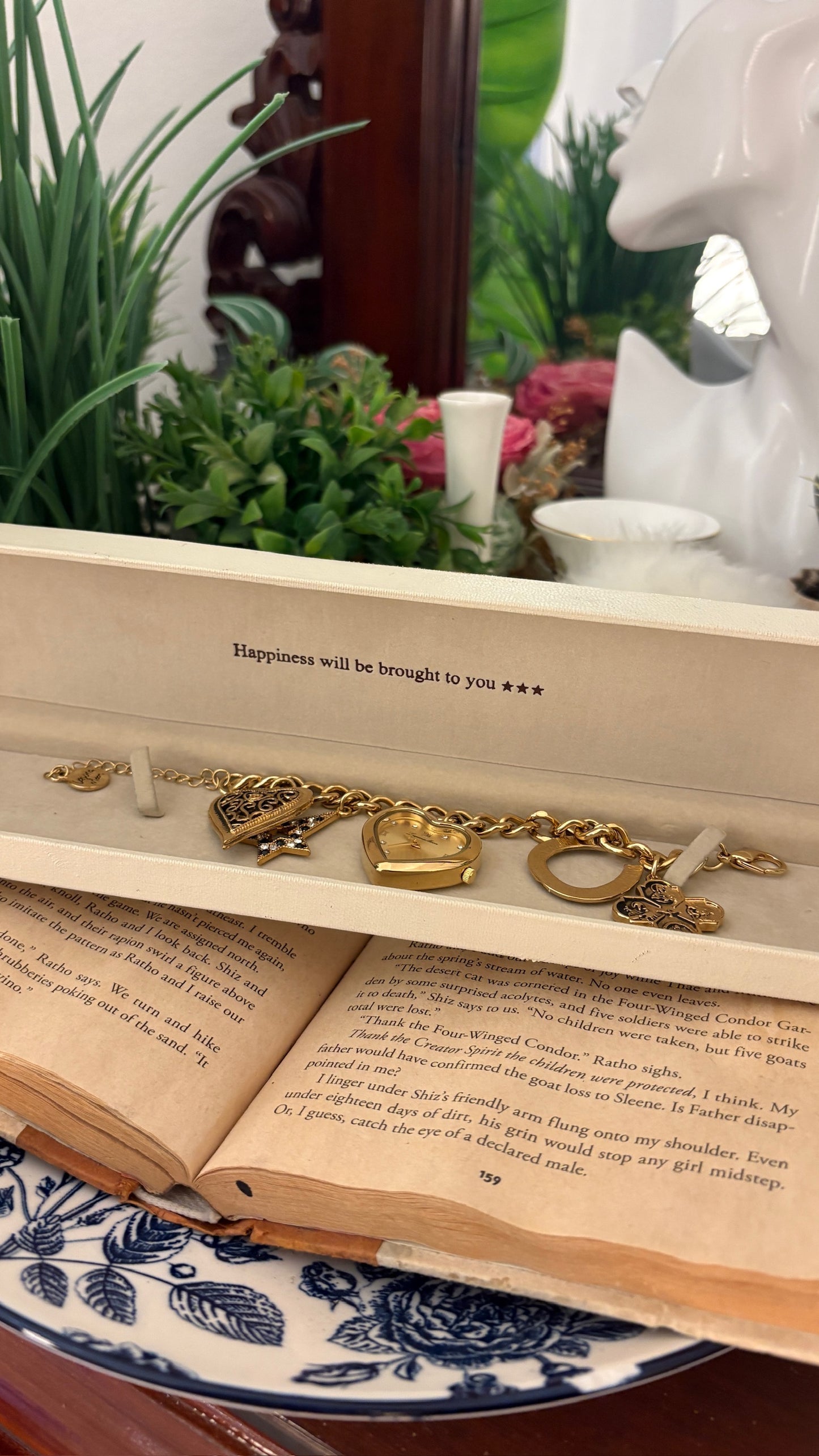Rare Boxed Vintage Laguna Moon Charm Watch in Gold Tone Quartz