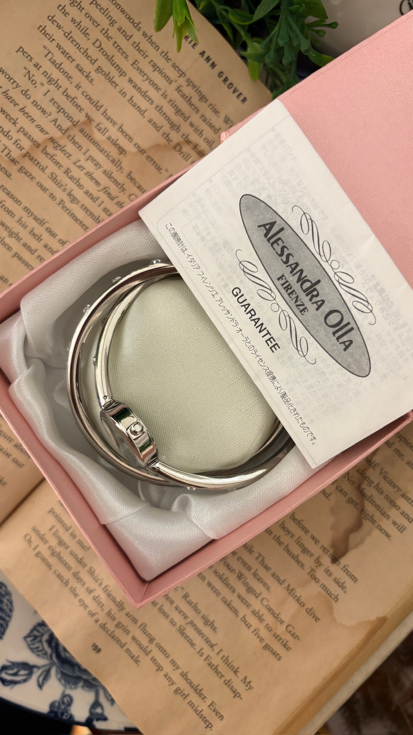 Rare Boxed Vintage Alessandra Olla Double Bangle Watch in Silver Tone Quartz