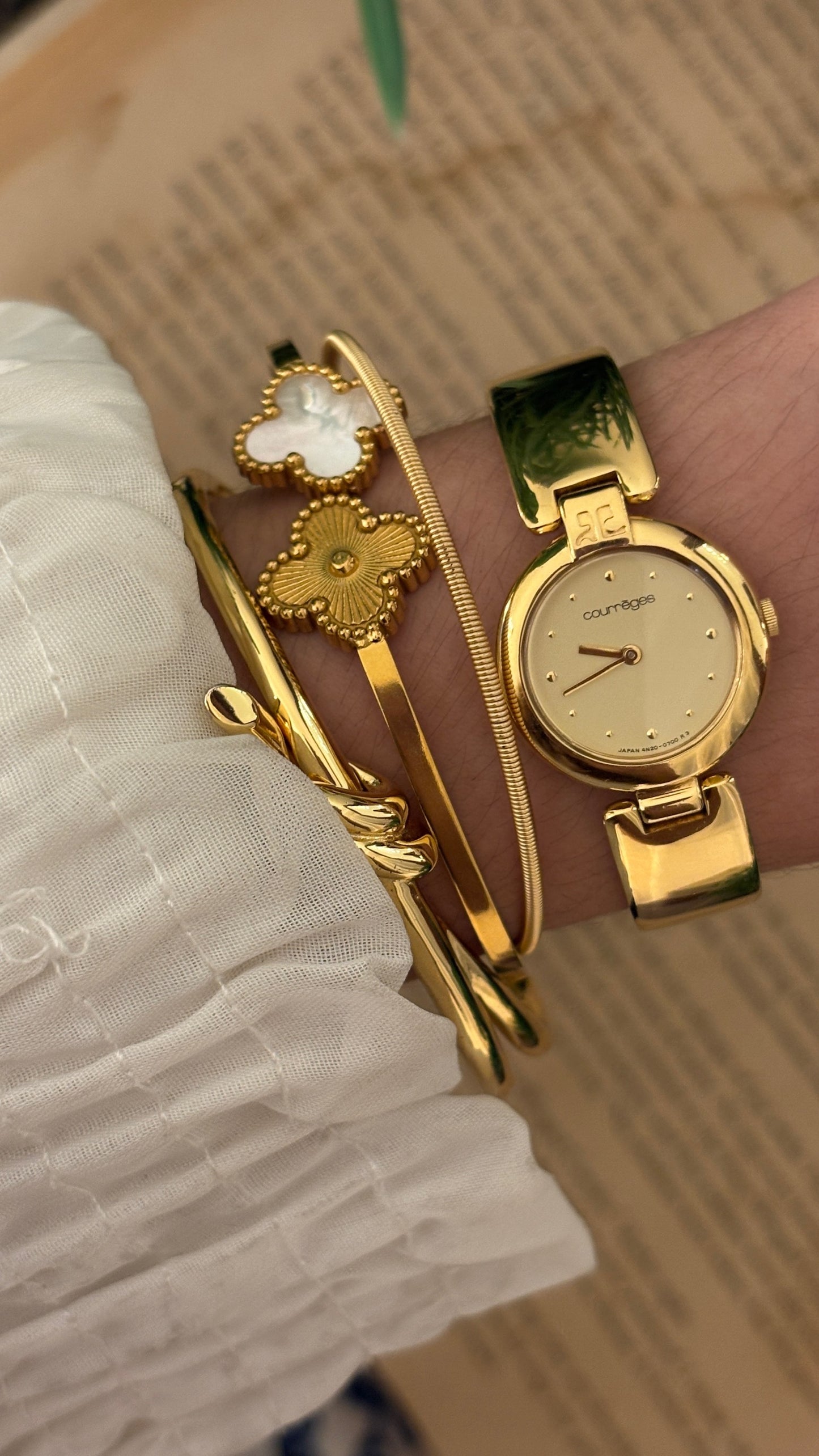 Rare Boxed Vintage Courreges Paris Bangle Watch in Gold Tone Quartz
