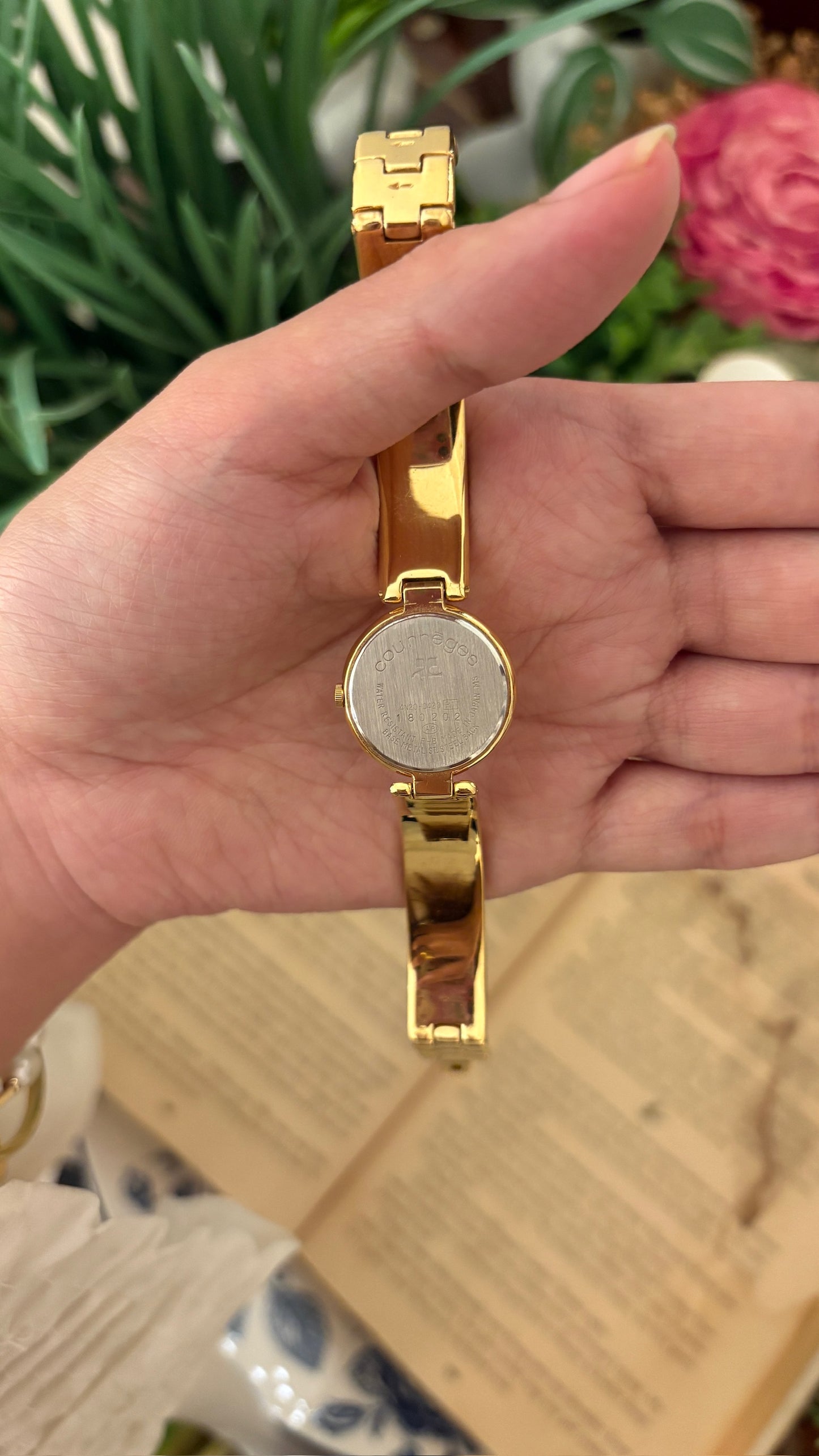 Rare Boxed Vintage Courreges Paris Bangle Watch in Gold Tone Quartz