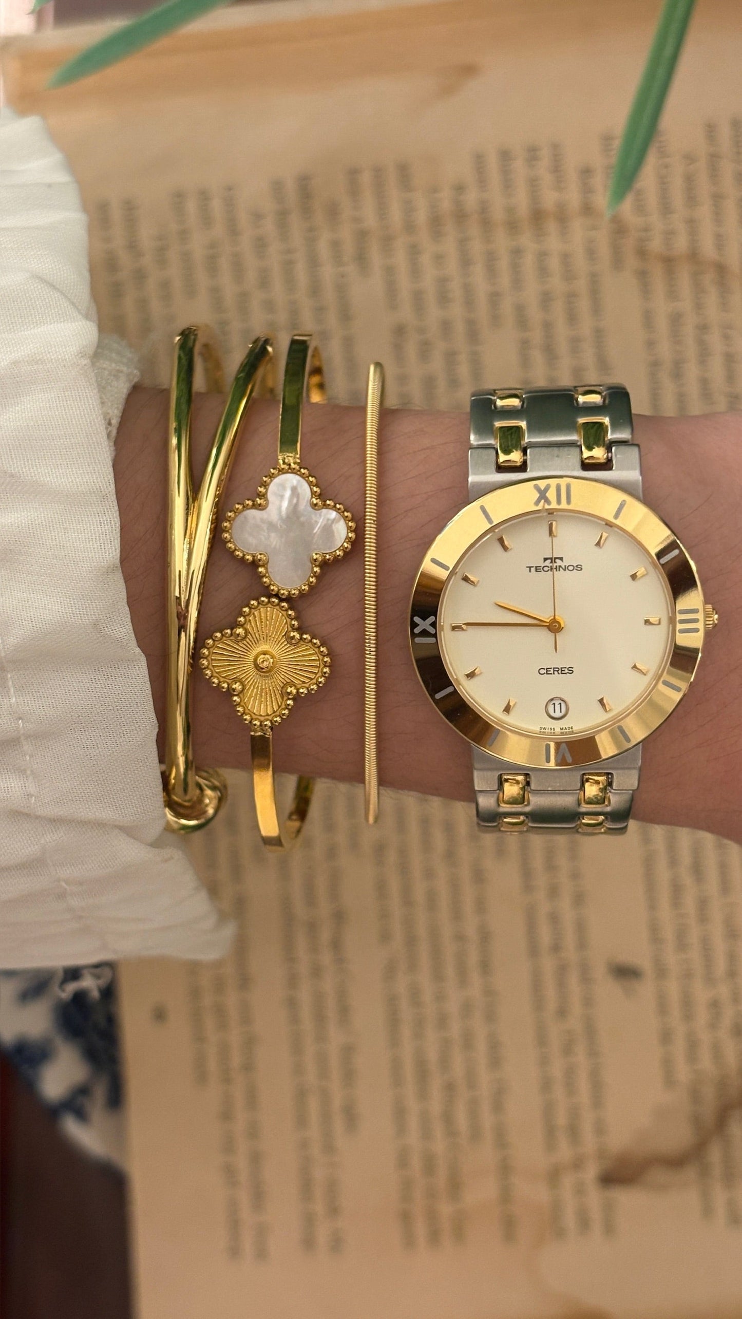 Rare Boxed Vintage Technos Swiss Ceres with Date Window Watch in Two-Tone Quartz