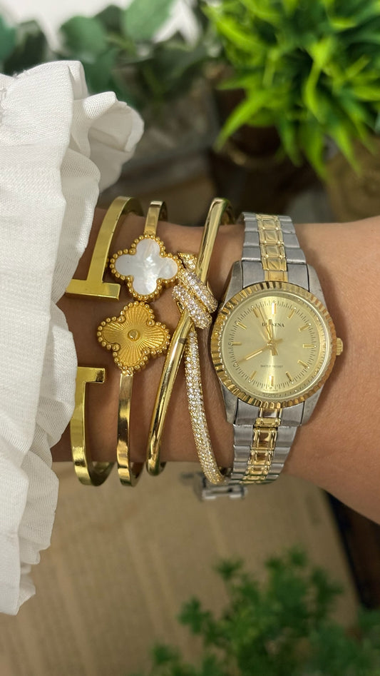 Vintage Dlasena Fluted Bezel Watch in Two-Tone Gold Champagne Dial Quartz