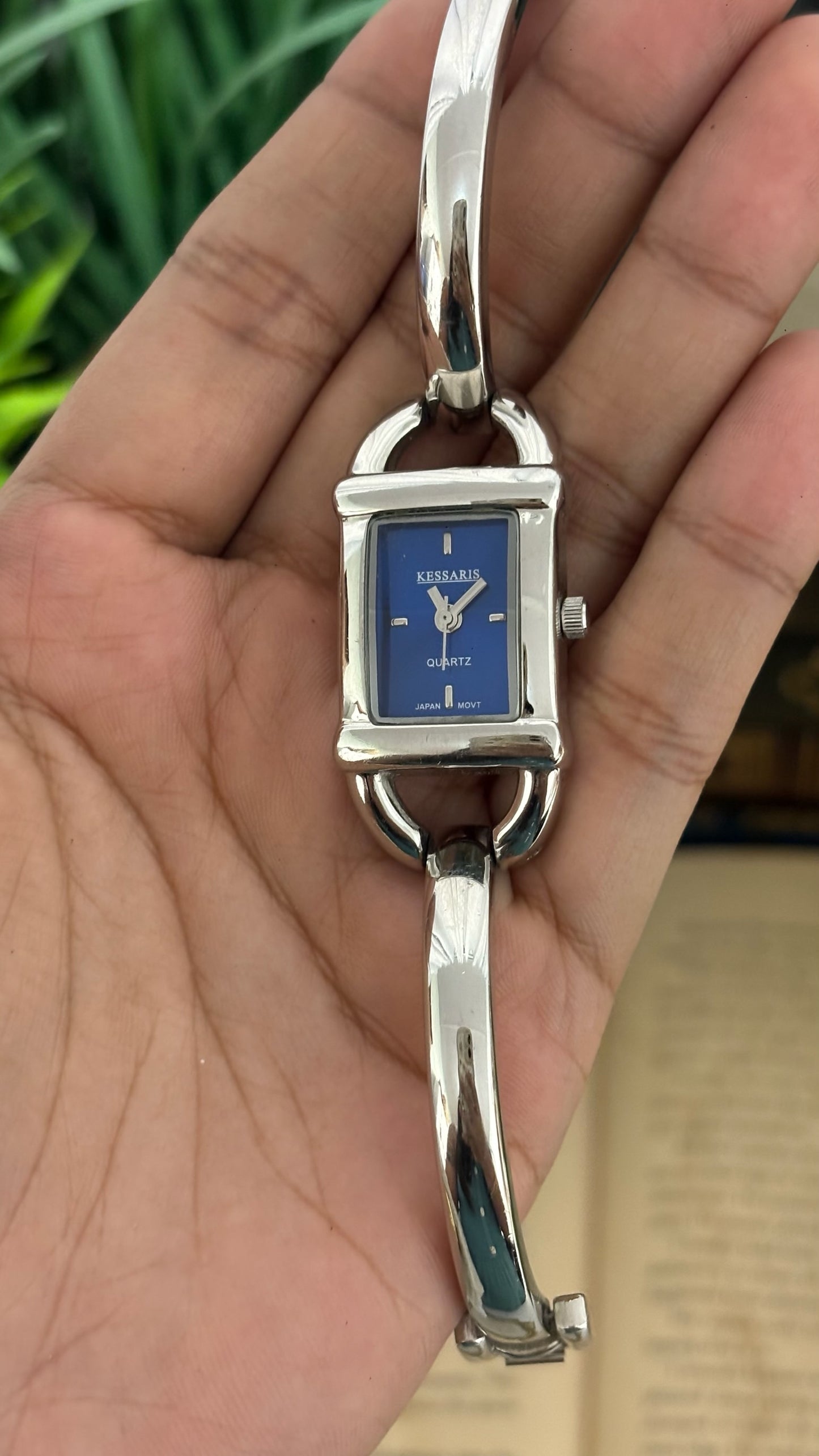 Vintage Kessaris Stirrup Lug Tank Watch in Silver Tone Deep Blue Dial Quartz