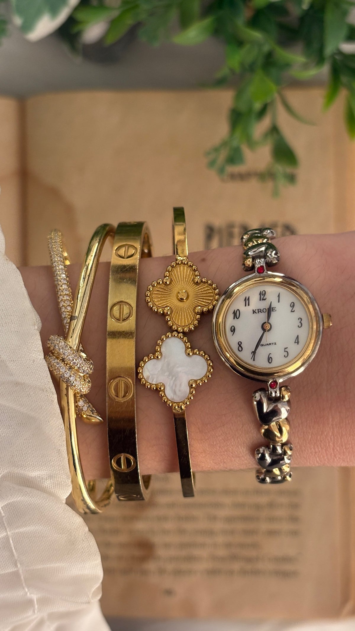 Vintage Krone Garnet Accent Bracelet Watch in Two-Tone Quartz