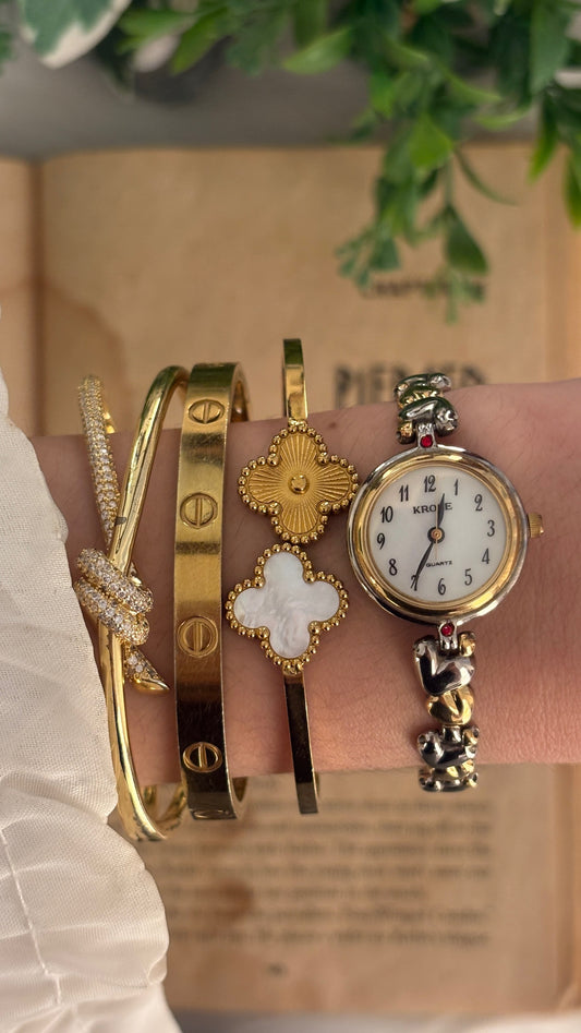 Vintage Krone Garnet Accent Bracelet Watch in Two-Tone Quartz