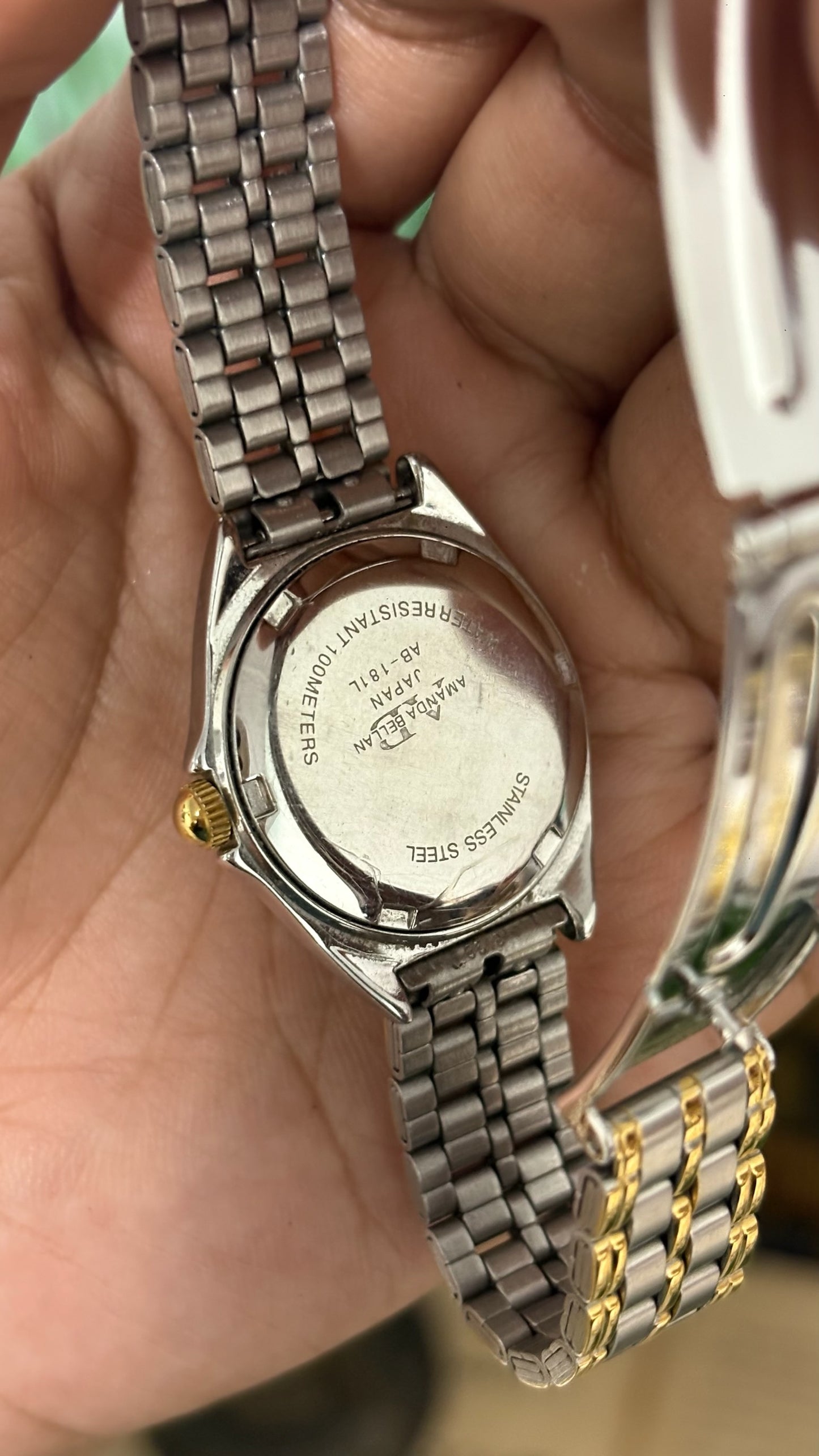 Vintage Amanda Bellan Watch with Date Window in Two-Tone White Textured Dial Quartz