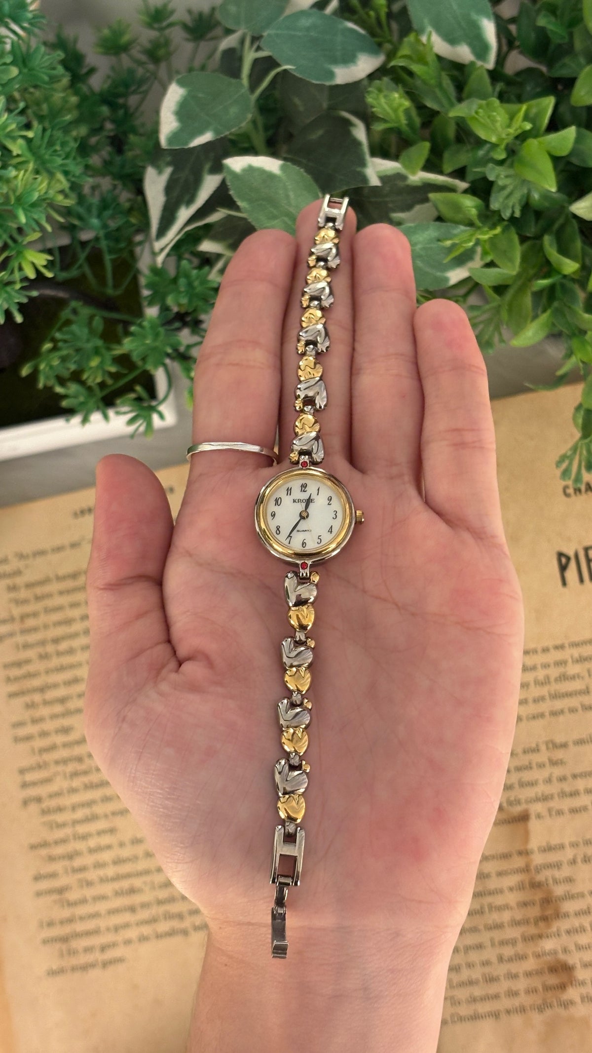 Vintage Krone Garnet Accent Bracelet Watch in Two-Tone Quartz
