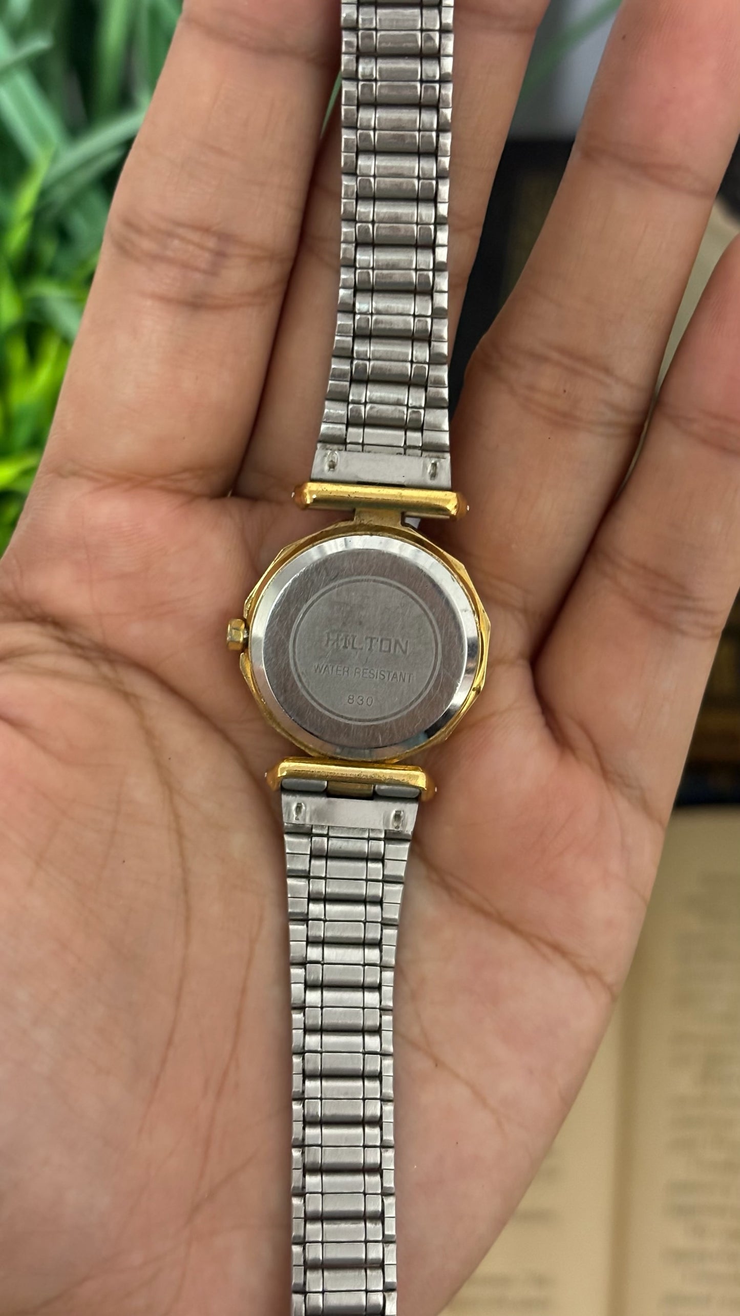 Vintage Hilton Octagonal Bezel Diamond Accent Watch in Two-Tone Gold Champagne Dial Quartz