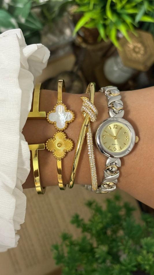 Vintage Geneva X-Link Hugs & Kisses Bracelet Watch in Two-Tone Silver and Gold Champagne Dial Quartz