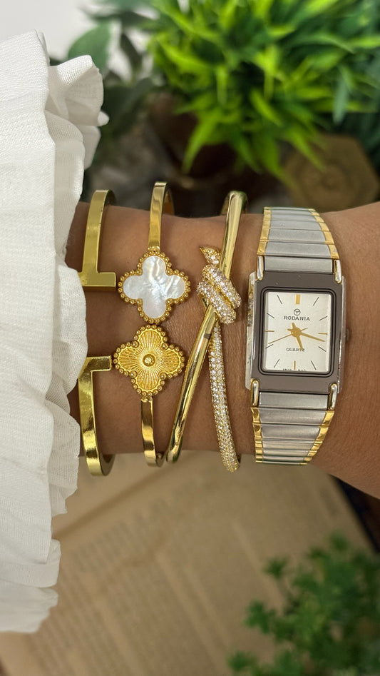 Vintage Rodania Swiss Rectangular Tank Watch in Two-Tone Silver and Gold White Dial Quartz
