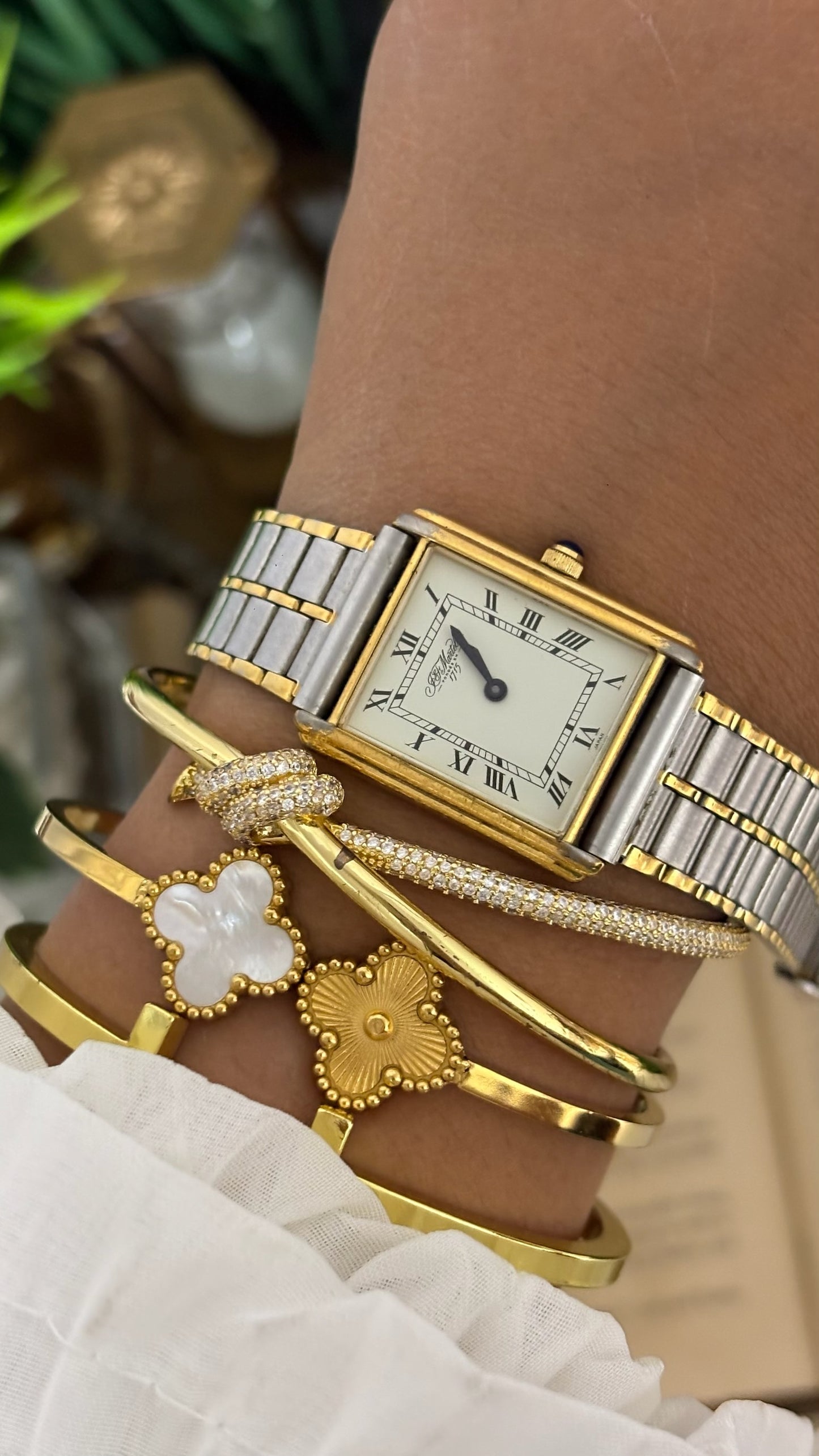 Vintage Martell Watch with Roman Numerals in Two-Tone Gold and Silver Cream Dial Quartz