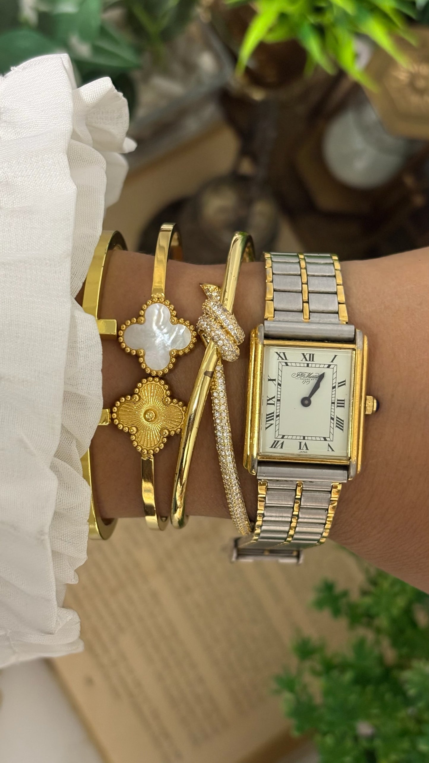 Vintage Martell Watch with Roman Numerals in Two-Tone Gold and Silver Cream Dial Quartz