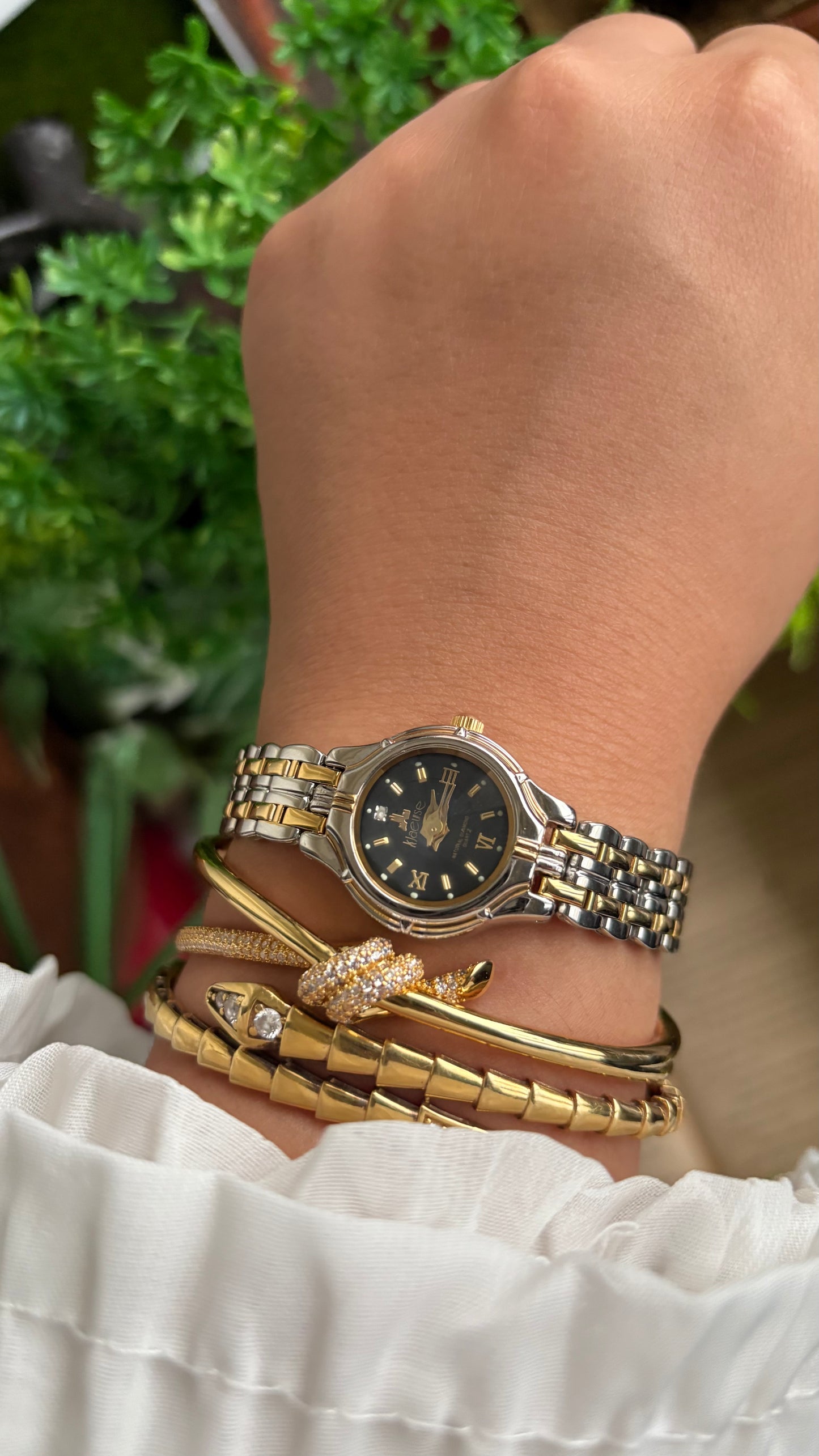Vintage Klaeuse Watch in Two-Tone  Black Dial Diacut Glass