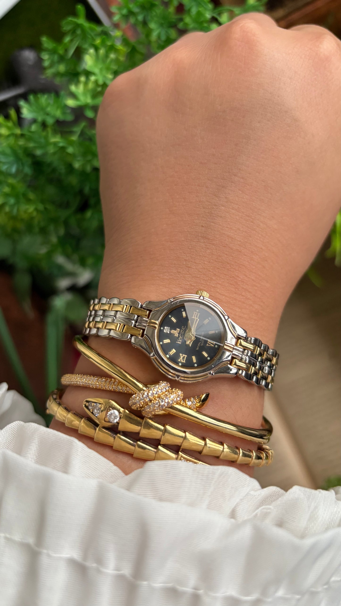 Vintage Klaeuse Watch in Two-Tone  Black Dial Diacut Glass