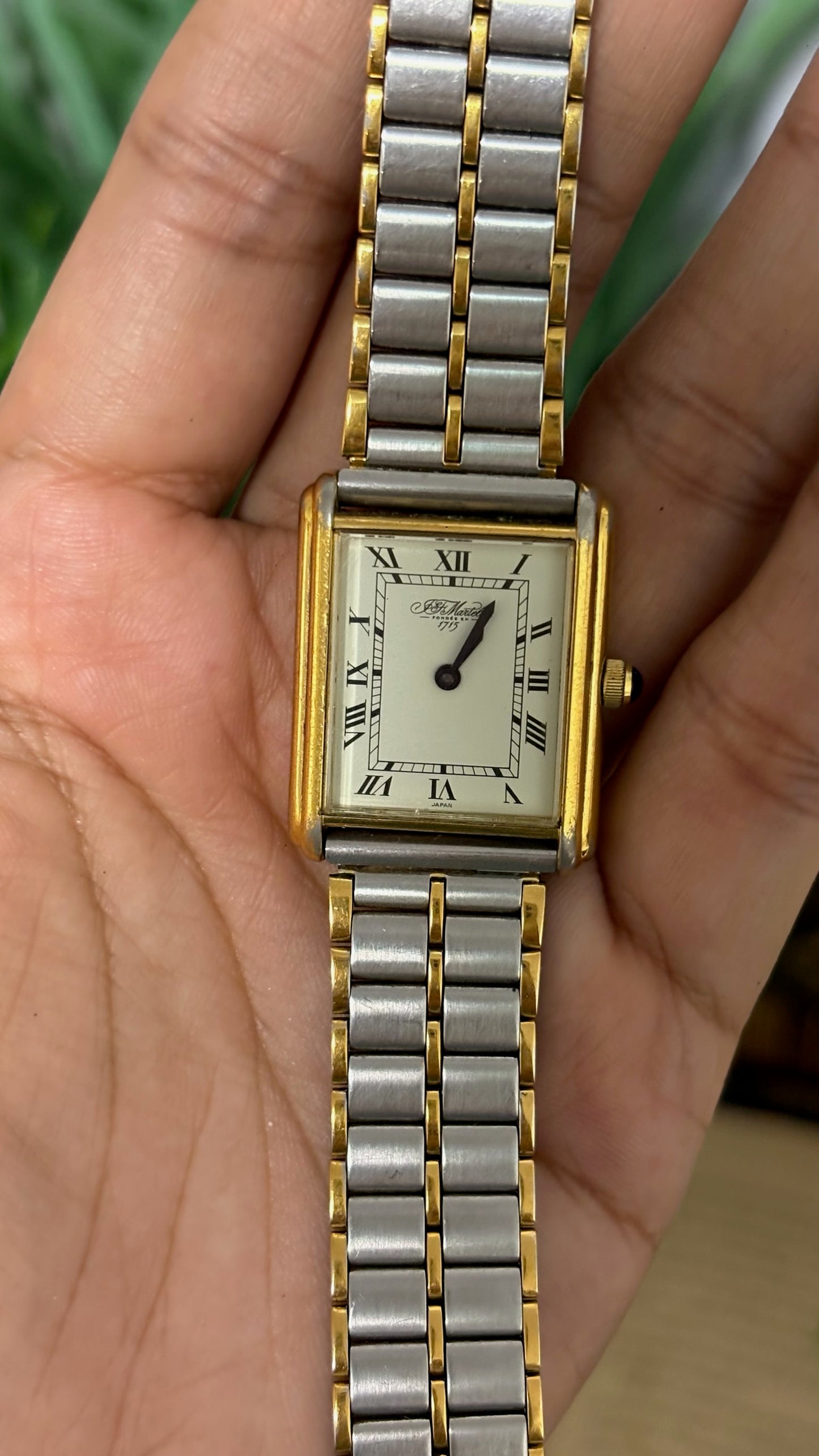 Vintage Martell Watch with Roman Numerals in Two-Tone Gold and Silver Cream Dial Quartz