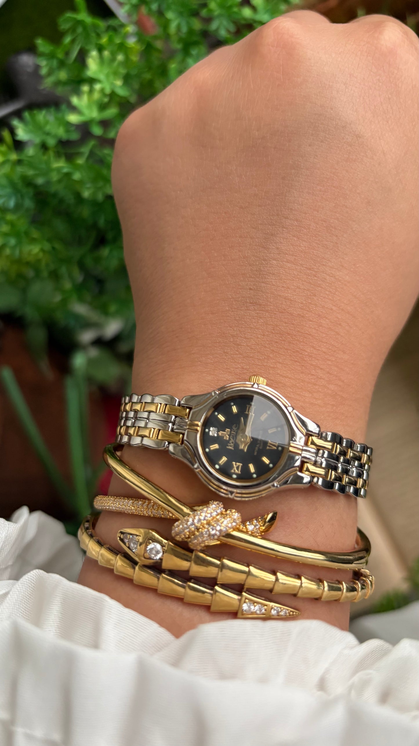 Vintage Klaeuse Watch in Two-Tone  Black Dial Diacut Glass