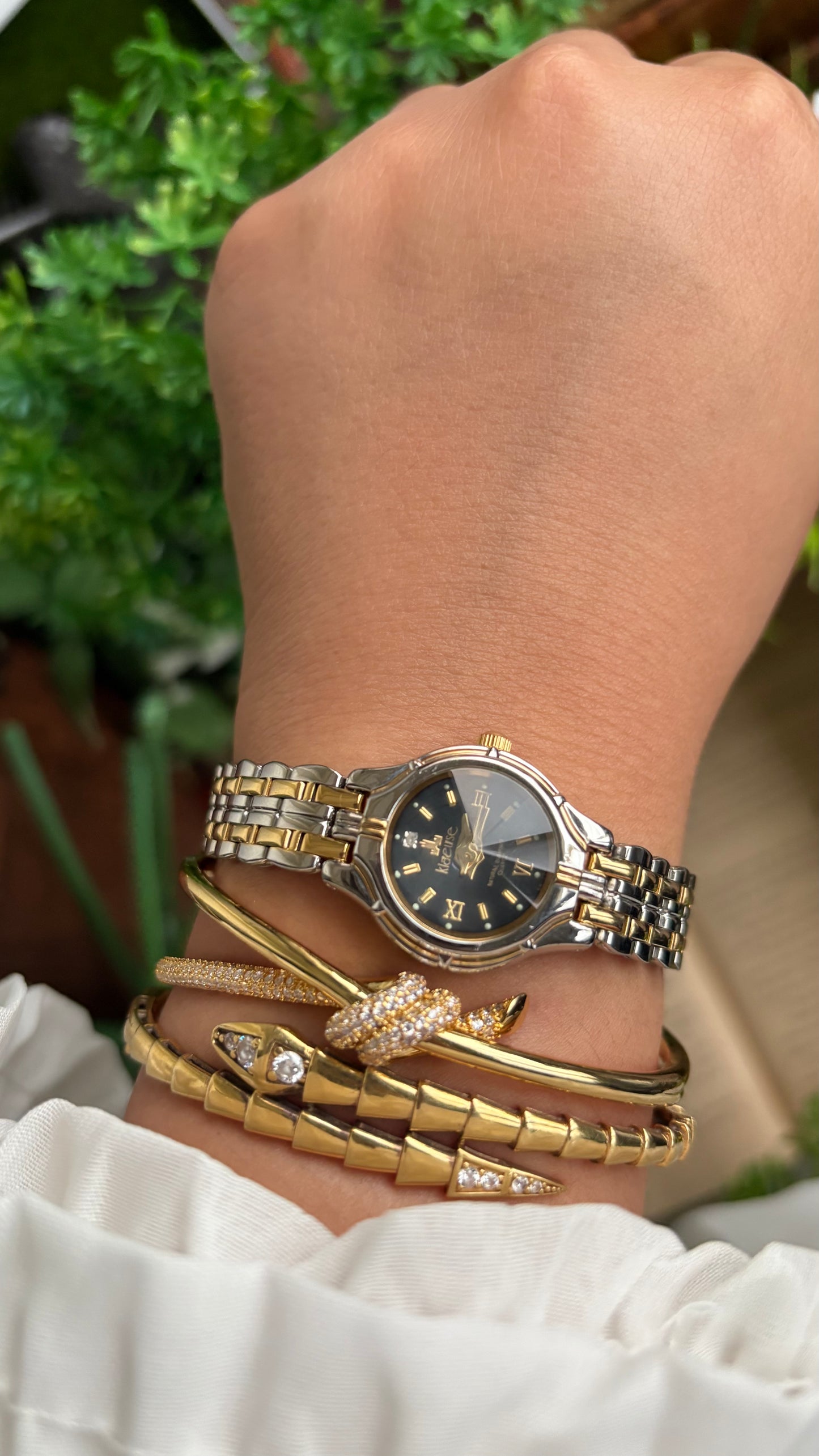 Vintage Klaeuse Watch in Two-Tone  Black Dial Diacut Glass