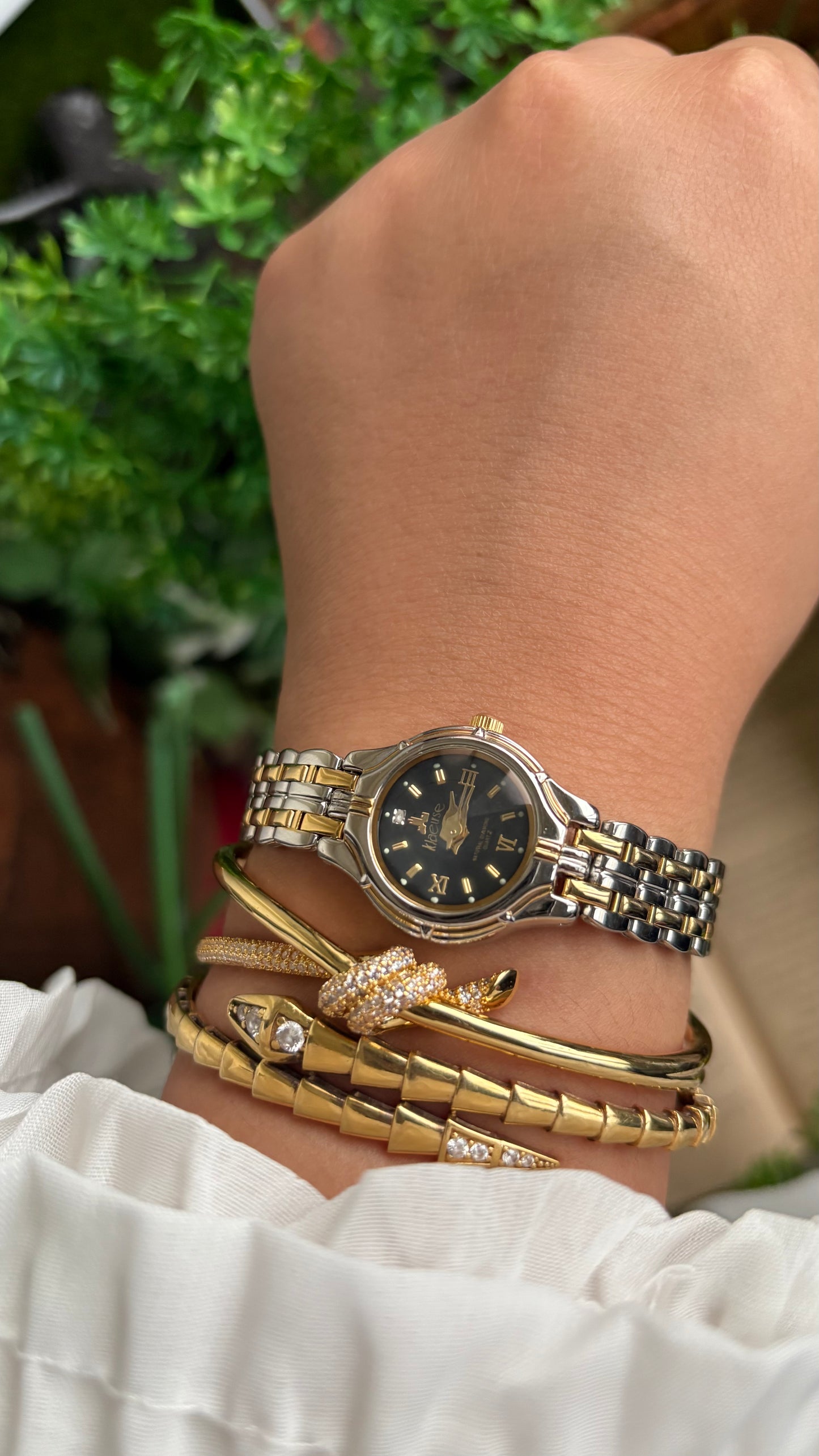 Vintage Klaeuse Watch in Two-Tone  Black Dial Diacut Glass