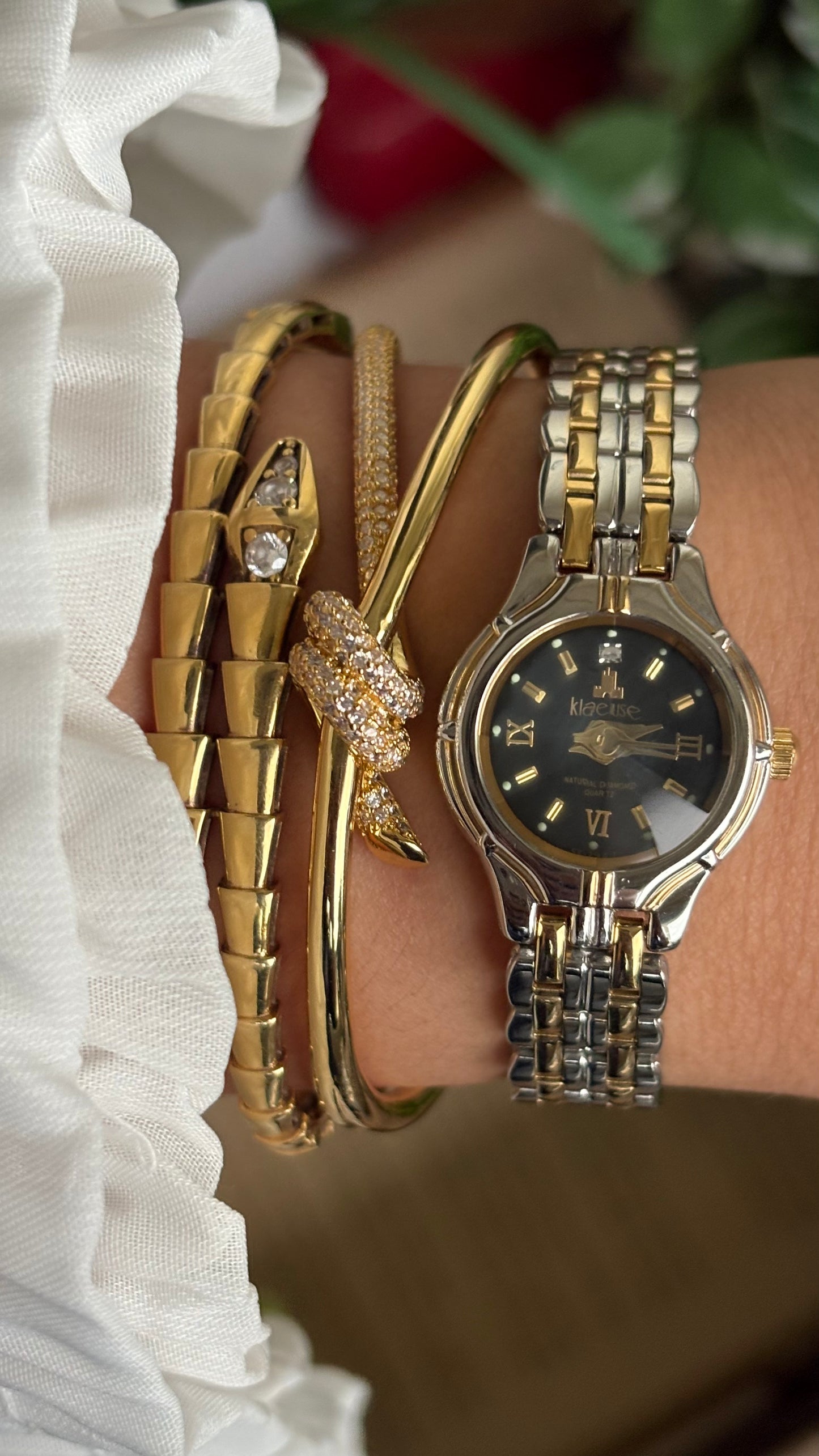 Vintage Klaeuse Watch in Two-Tone  Black Dial Diacut Glass