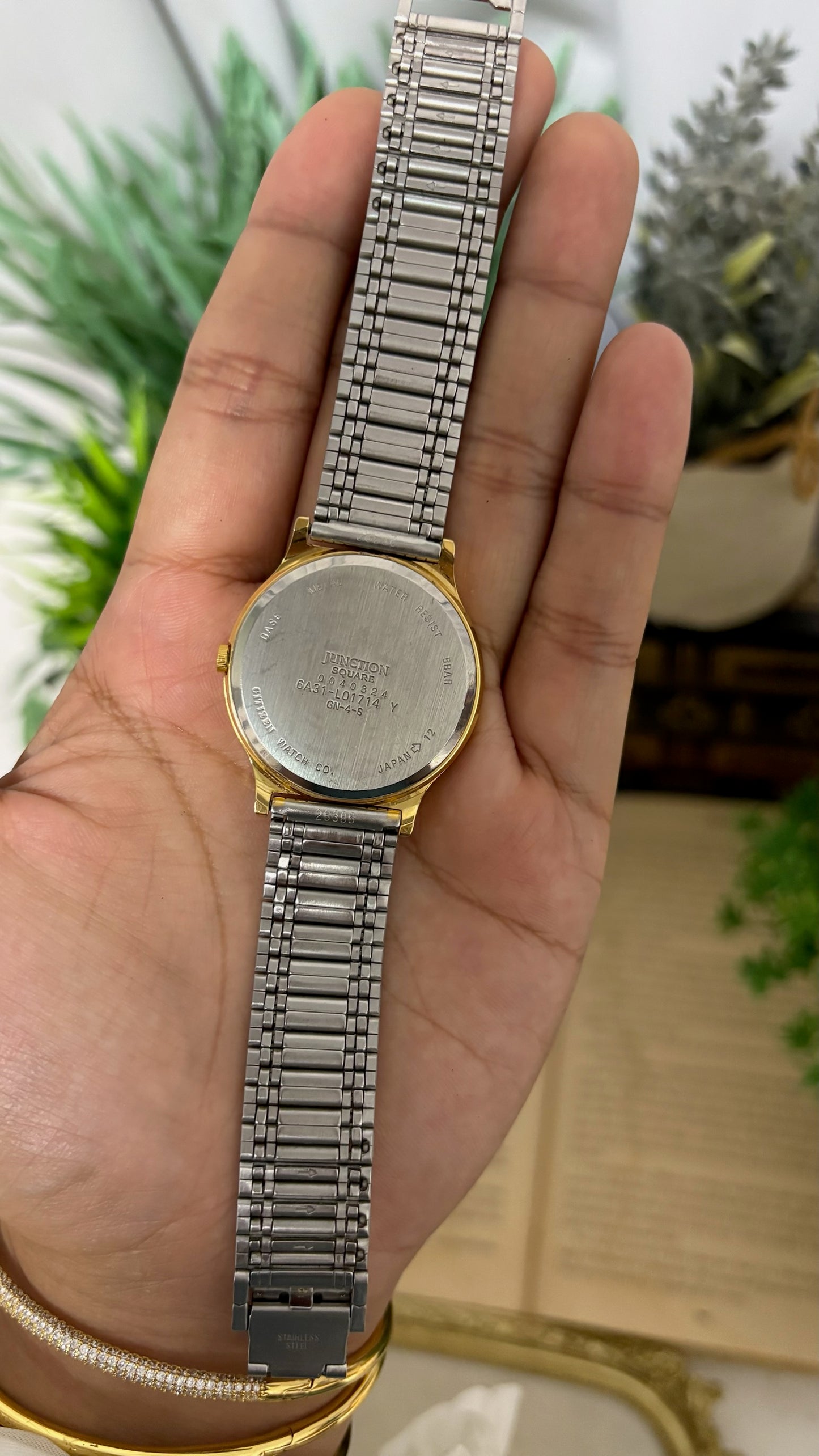 Vintage Junction Vega by Citizen Round Face Watch with Roman Numerals in Two-Tone Gold and Silver Expansion Band White Dial Quartz