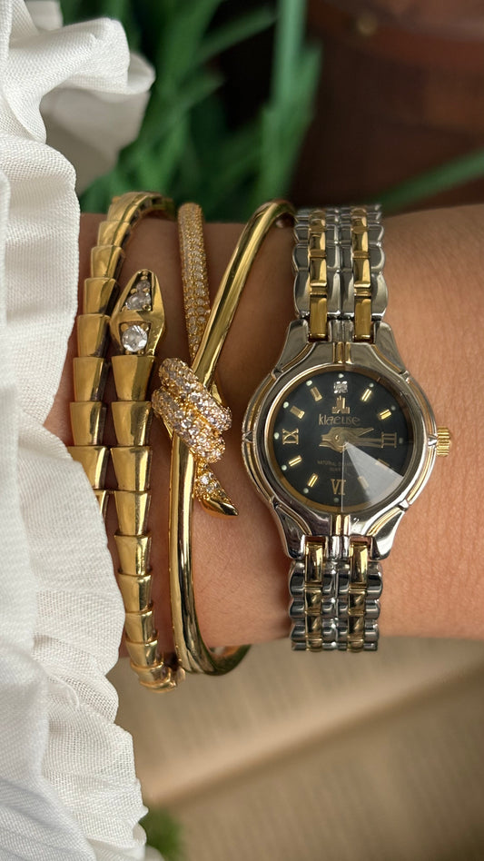 Vintage Klaeuse Watch in Two-Tone  Black Dial Diacut Glass