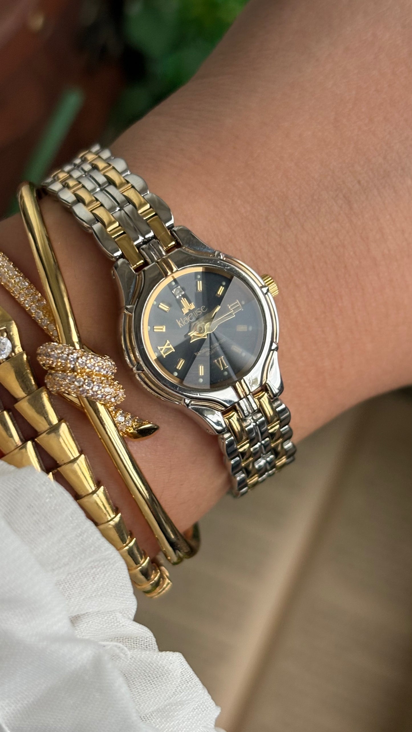 Vintage Klaeuse Watch in Two-Tone  Black Dial Diacut Glass