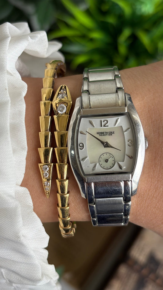 Vintage Kenneth Cole Reaction Watch in Silver Tone Working Chrono Pearl Dial