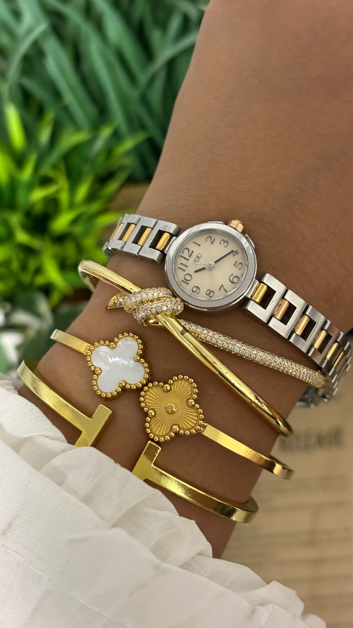 Vintage YOU by Orient 10 Bar Petite Round Face Watch in Two-Tone Silver and Gold Champagne Dial Quartz