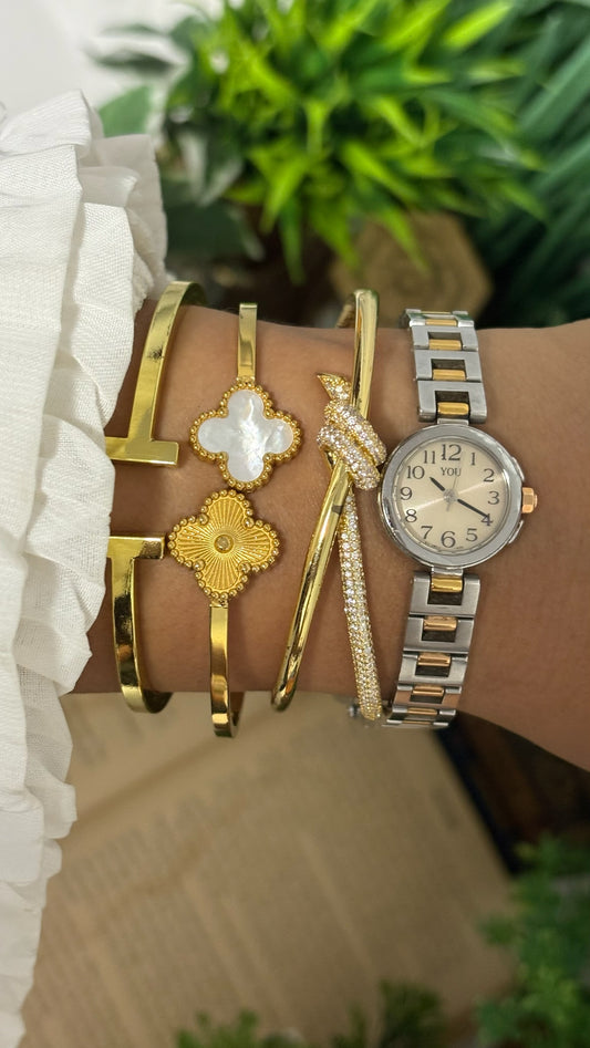Vintage YOU by Orient 10 Bar Petite Round Face Watch in Two-Tone Silver and Gold Champagne Dial Quartz