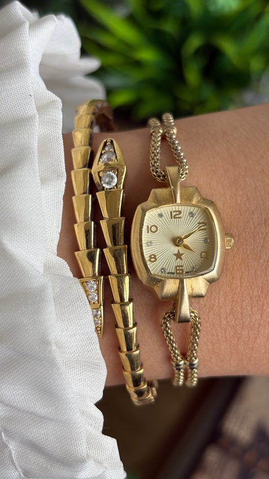 Extremely Rare Vintage Kaza Watch in Gold Tone with Diamonds on Dial