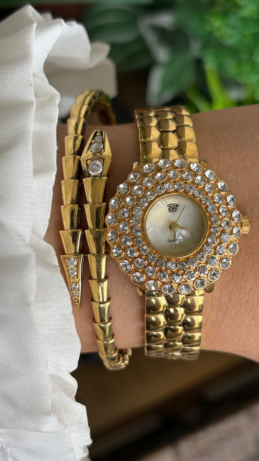 Extremely Rare Vintage Elizabeth Taylor Bejeweled Watch in Gold Tone