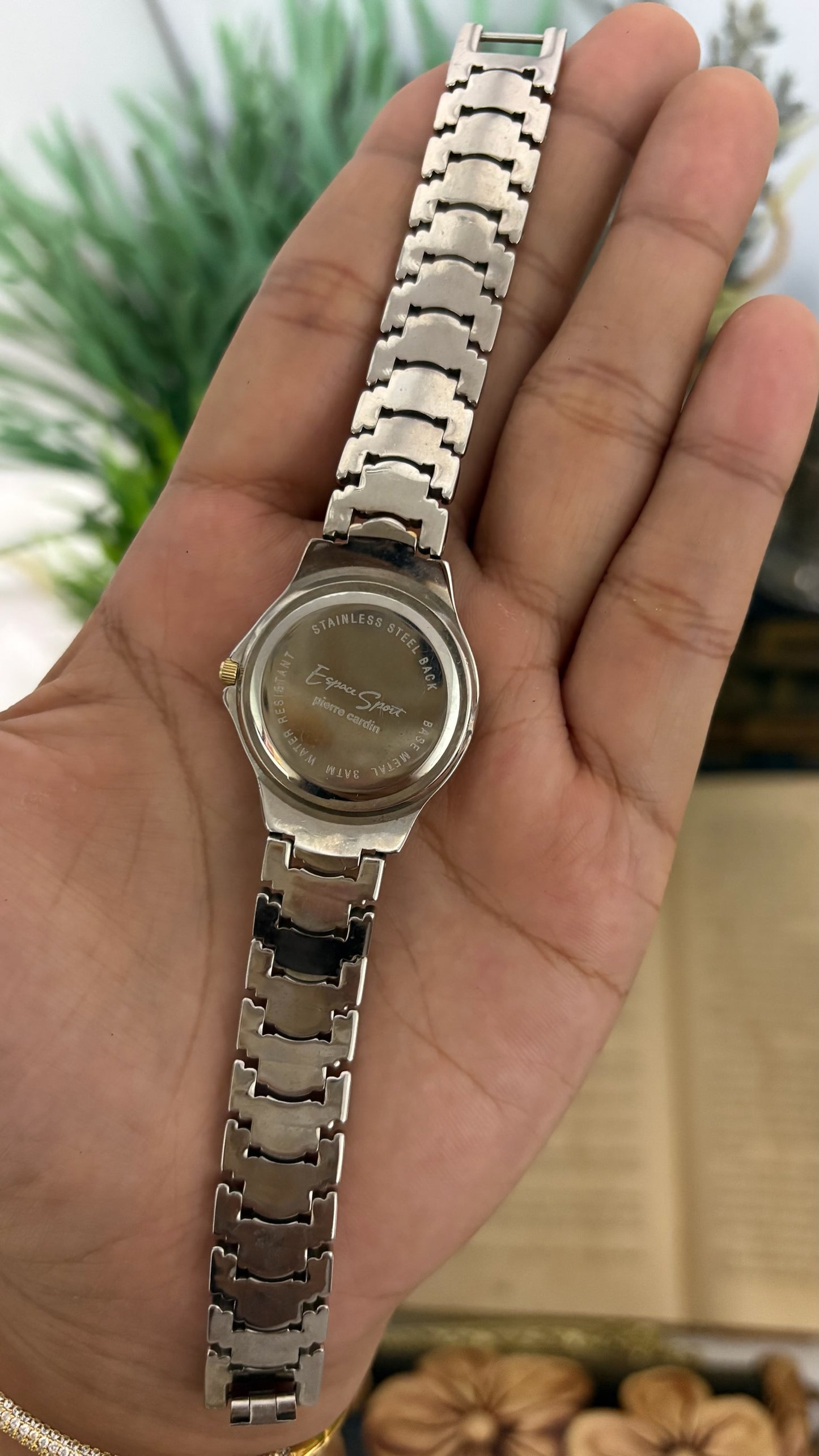 Vintage Espace Sport by Pierre Cardin Round Dress Watch with Two-Tone Multi-Row Textured Link Bracelet in Gold and Silver Tone Champagne Dial Quartz