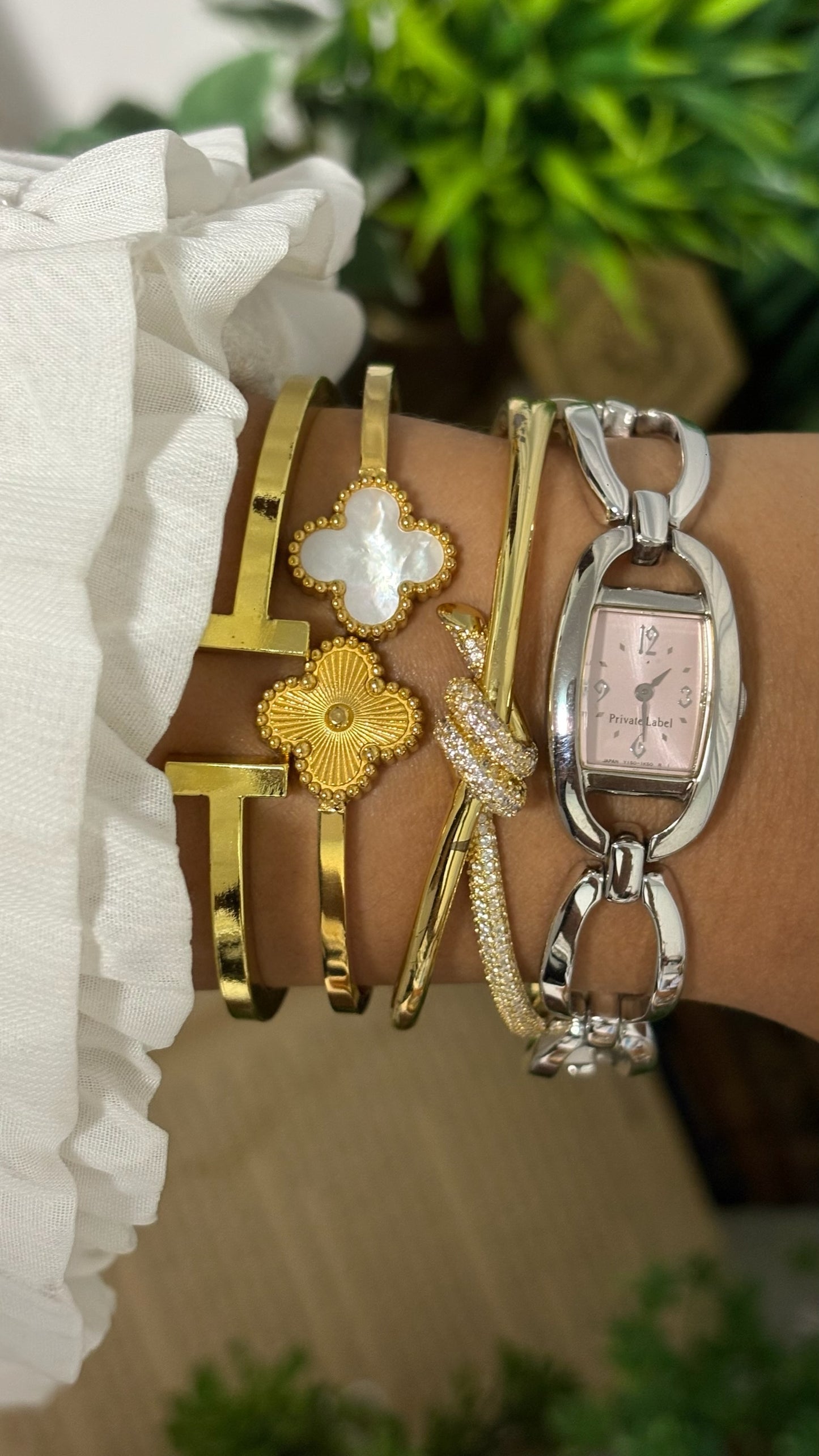 Vintage Private Label Tonneau Watch with Open Oval Chain Links in Silver Tone Pink Guilloche Dial Quartz