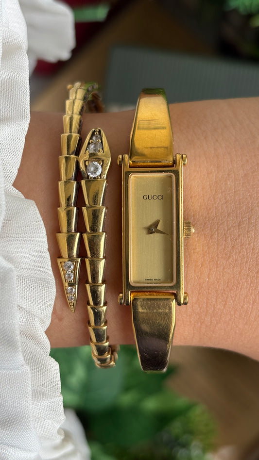 Vintage Gucci 1500L Watch in Gold Tone Gold Dial with Original Gucci Box