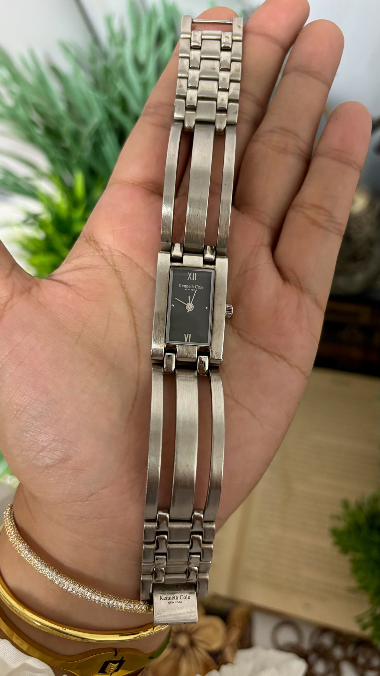 Vintage Kenneth Cole Tank Watch with T-Bar Lugs in Silver Tone Silver Gray Dial Quartz