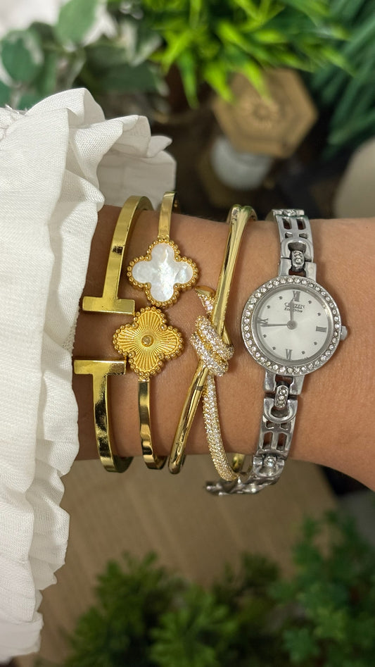 Vintage Citizen Eco-Drive Petite Round Dress Watch with Rhinestone Bezel, Mixed Roman Numeral Dials, and Openwork Geometric Link Bracelet with Crystal Accents in Silver Tone White Dial