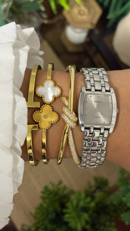 Vintage Rado Florence Tonneau Dress Watch with Crystal Hour Markers, Minimalist Silver Dial, and Polished Multi-Row Brick Link Bracelet in Silver Tone Quartz