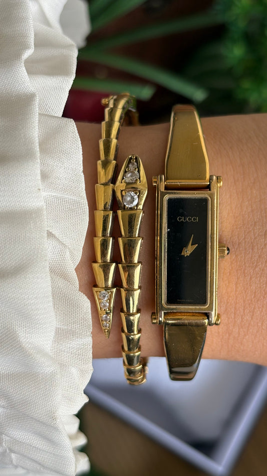 Vintage Gucci 1500L Watch in Gold Tone Black Dial with Gucci Box