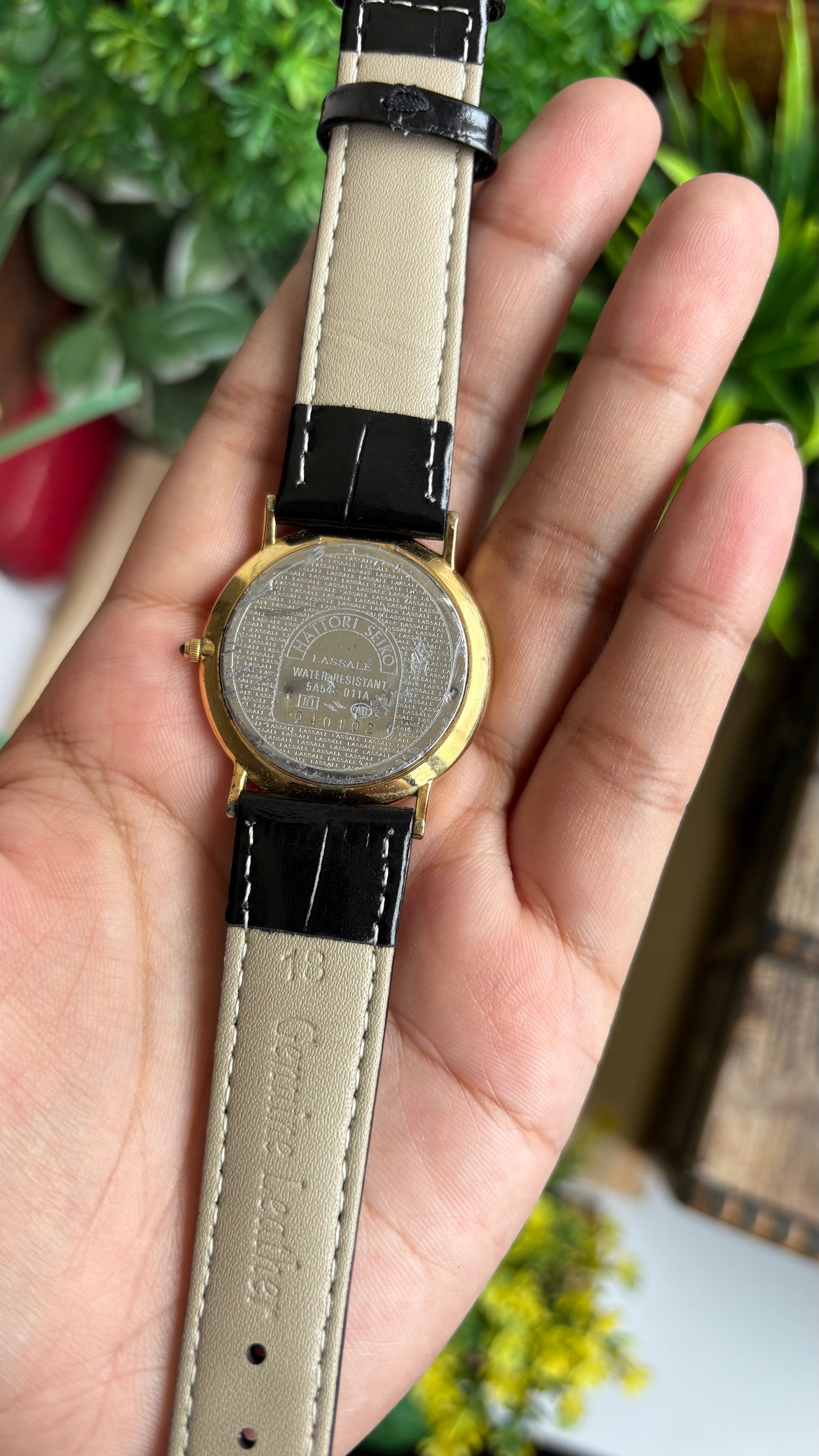 Vintage Seiko Lassale Men’s Dress Watch in Black Leather Strap Luxurious Roman Dial