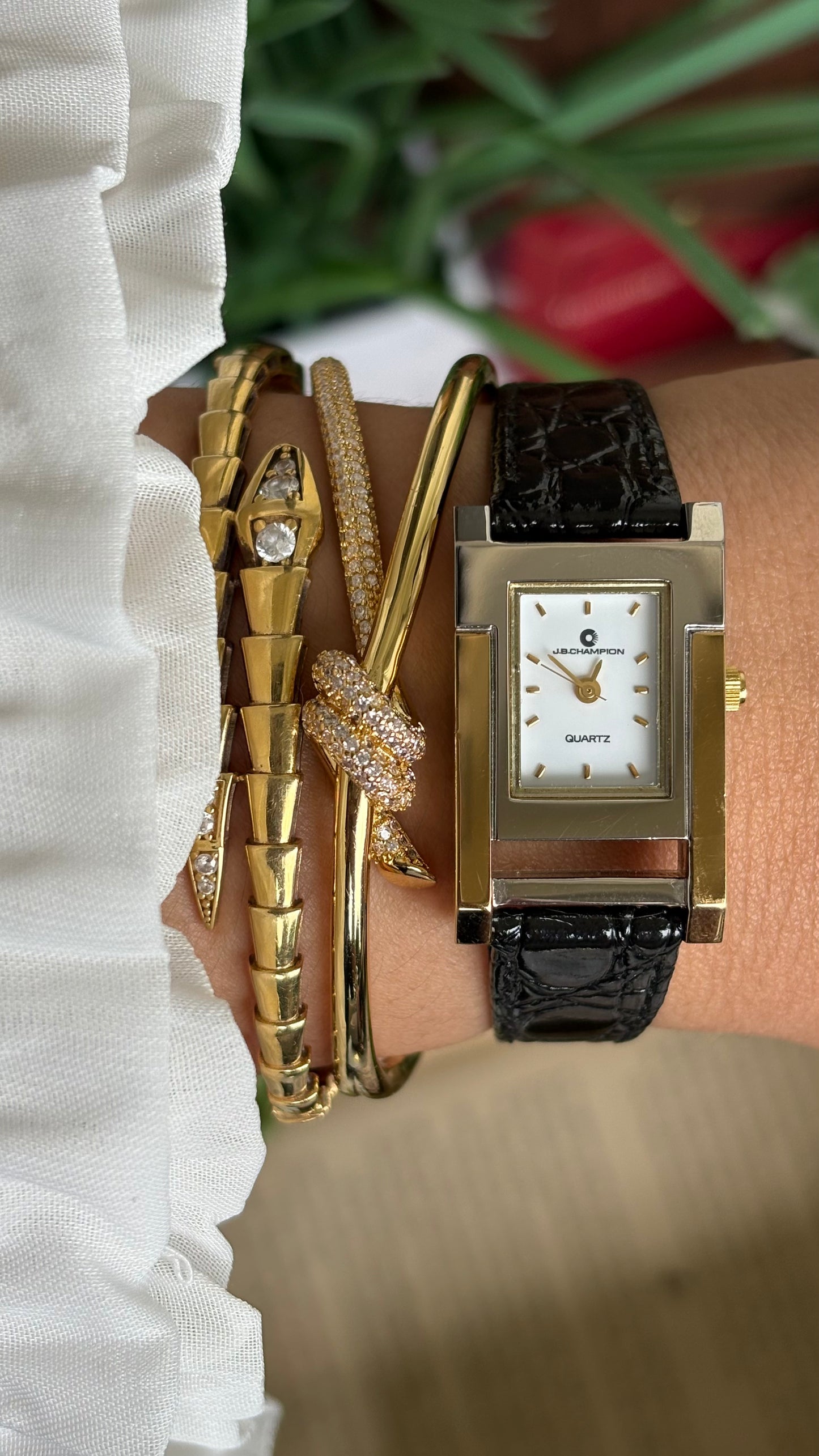 Vintage J.B. Champion Tank Watch in Black Leather Watch (200$ on tag)